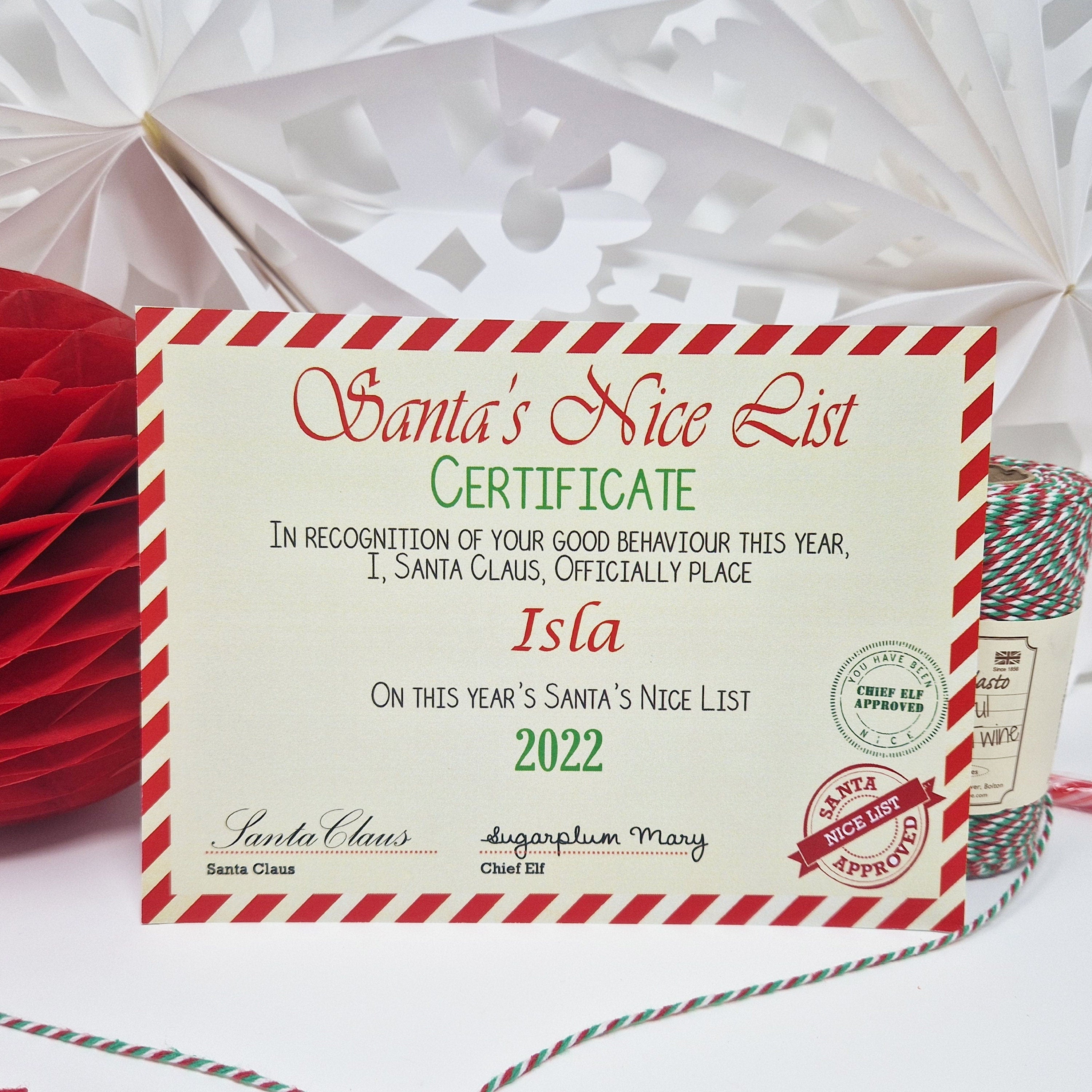 Personalised Vintage Letter from Santa Father Christmas & Nice List Certificate 2021