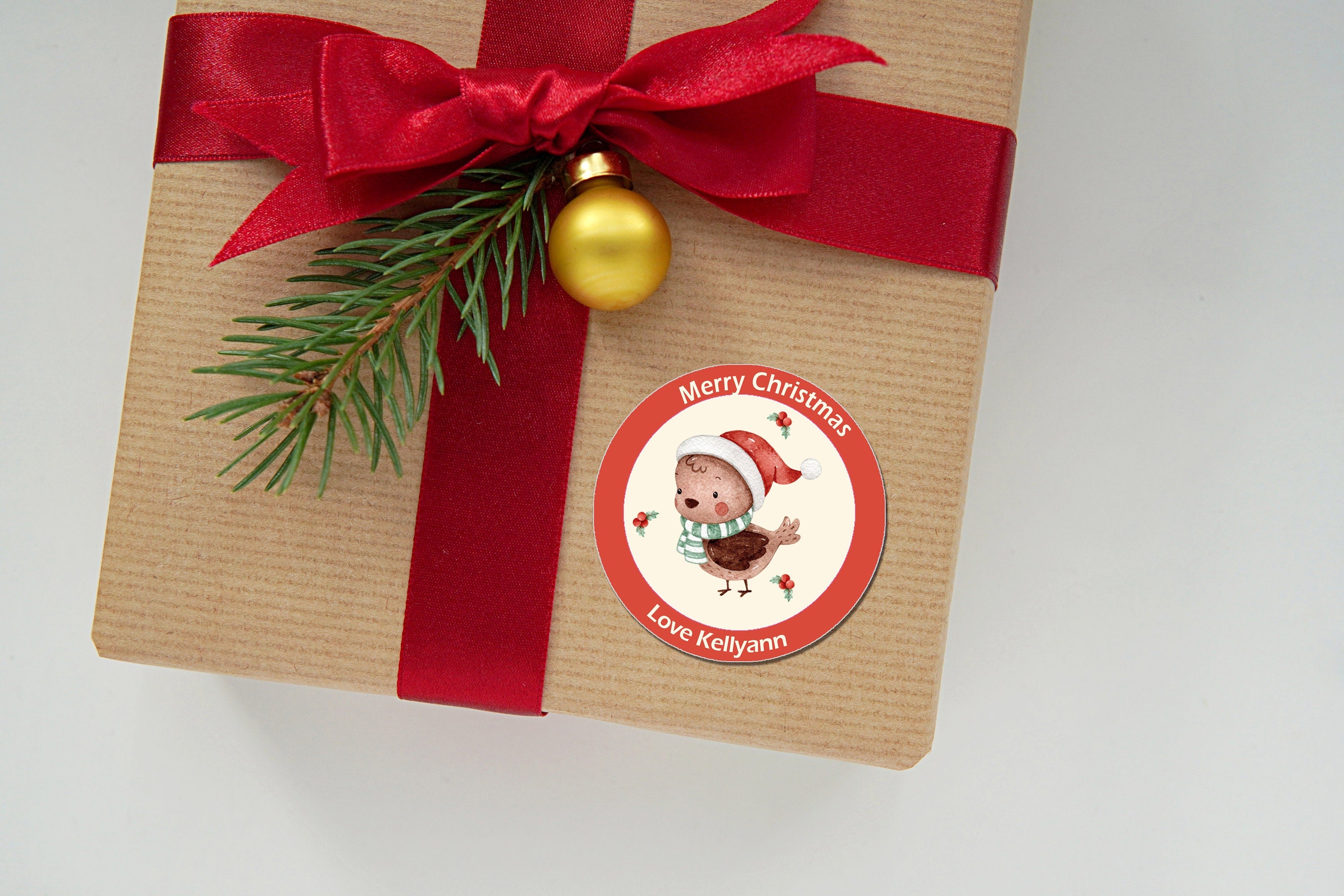 24 Personalised Christmas Stickers Gift Tag Labels Present Delivery Any Text Cute Watercolour effect