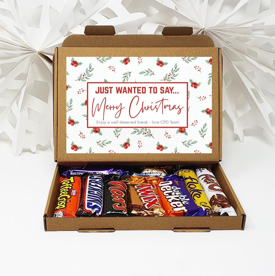 Personalised Christmas Chocolate Treats Box Kids Adults Gift Hamper Stocking Filler Holly