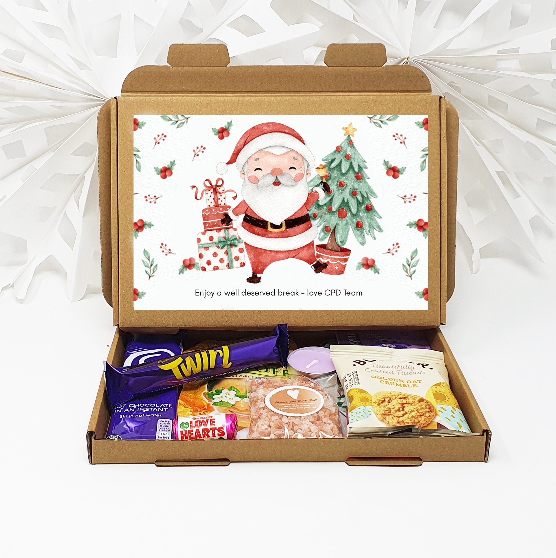 Personalised Christmas Chocolate Treats Box Kids Adults Gift Hamper Stocking Filler Santa Cute Watercolour