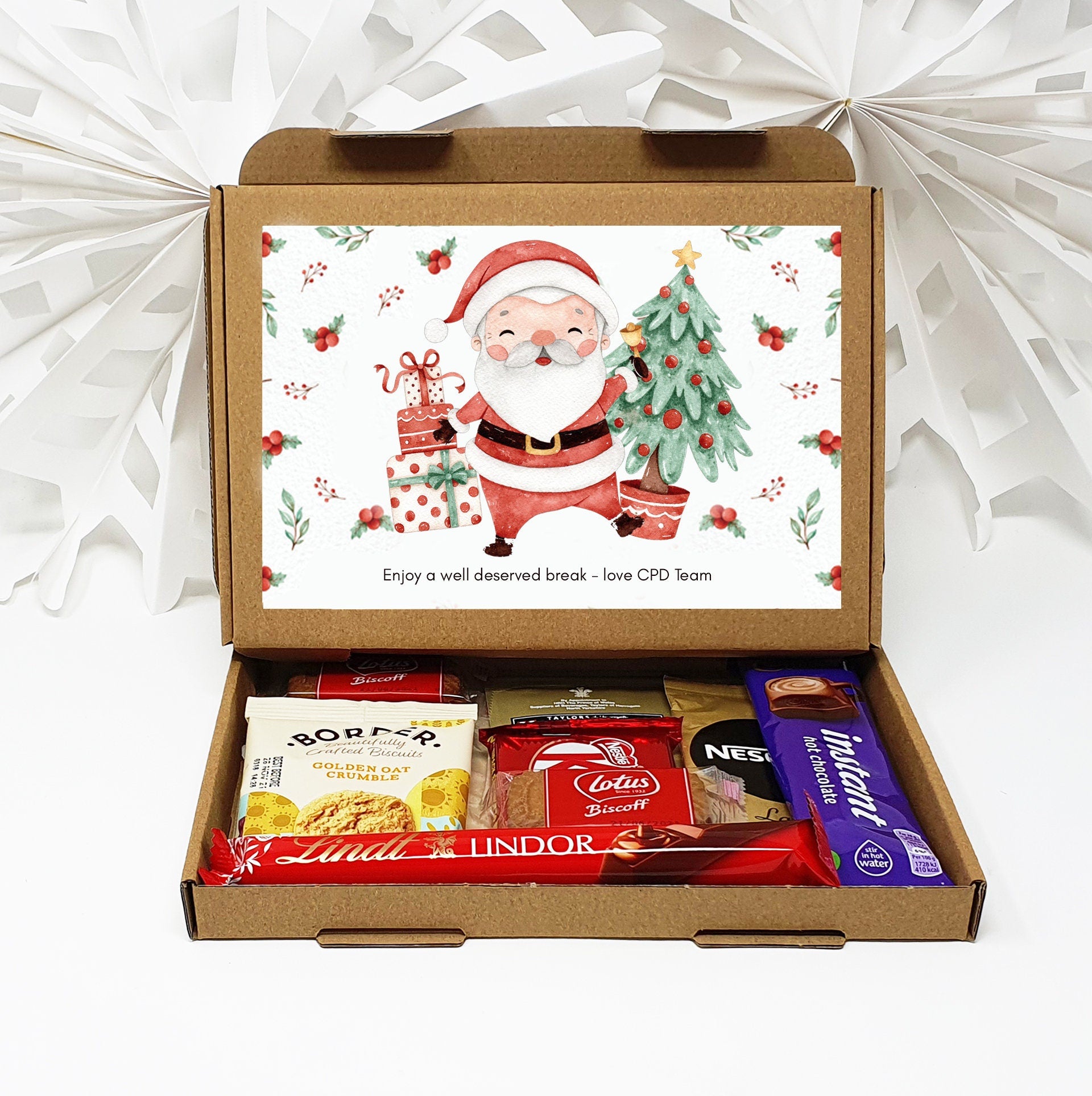 Personalised Christmas Chocolate Treats Box Kids Adults Gift Hamper Stocking Filler Santa Cute Watercolour