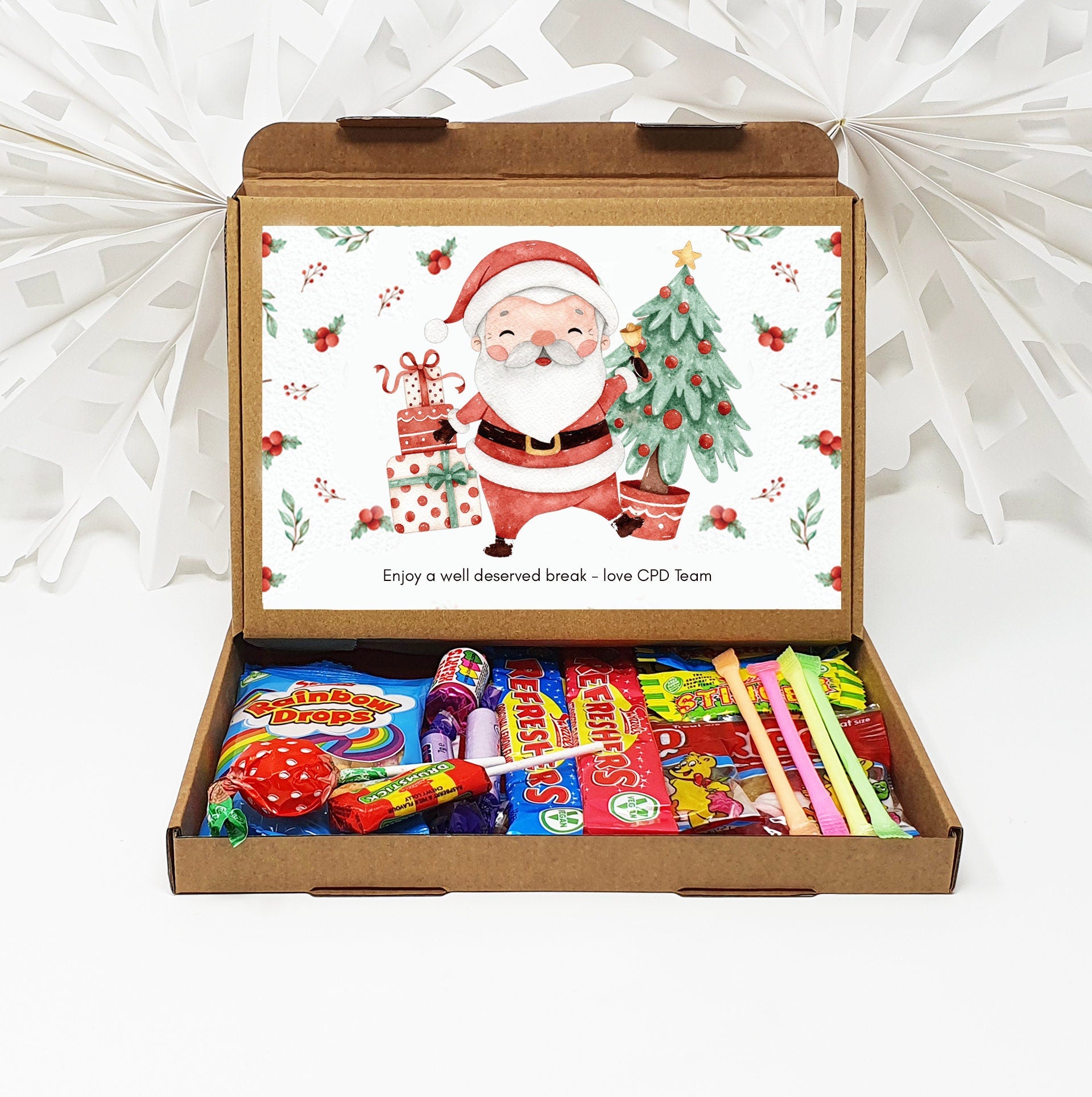 Personalised Christmas Chocolate Treats Box Kids Adults Gift Hamper Stocking Filler Santa Cute Watercolour