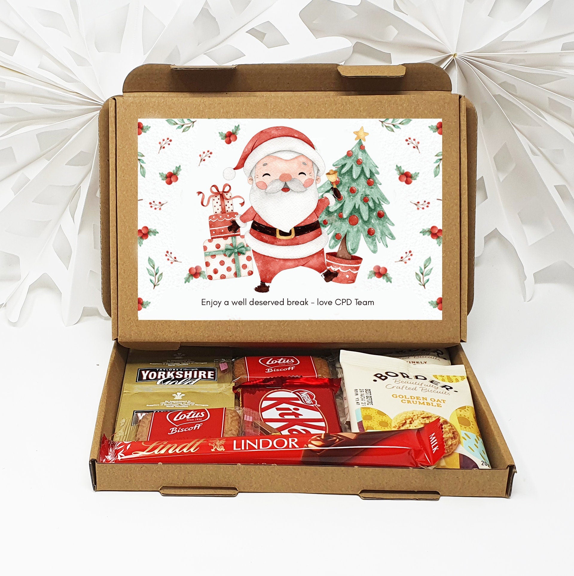 Personalised Christmas Chocolate Treats Box Kids Adults Gift Hamper Stocking Filler Santa Cute Watercolour