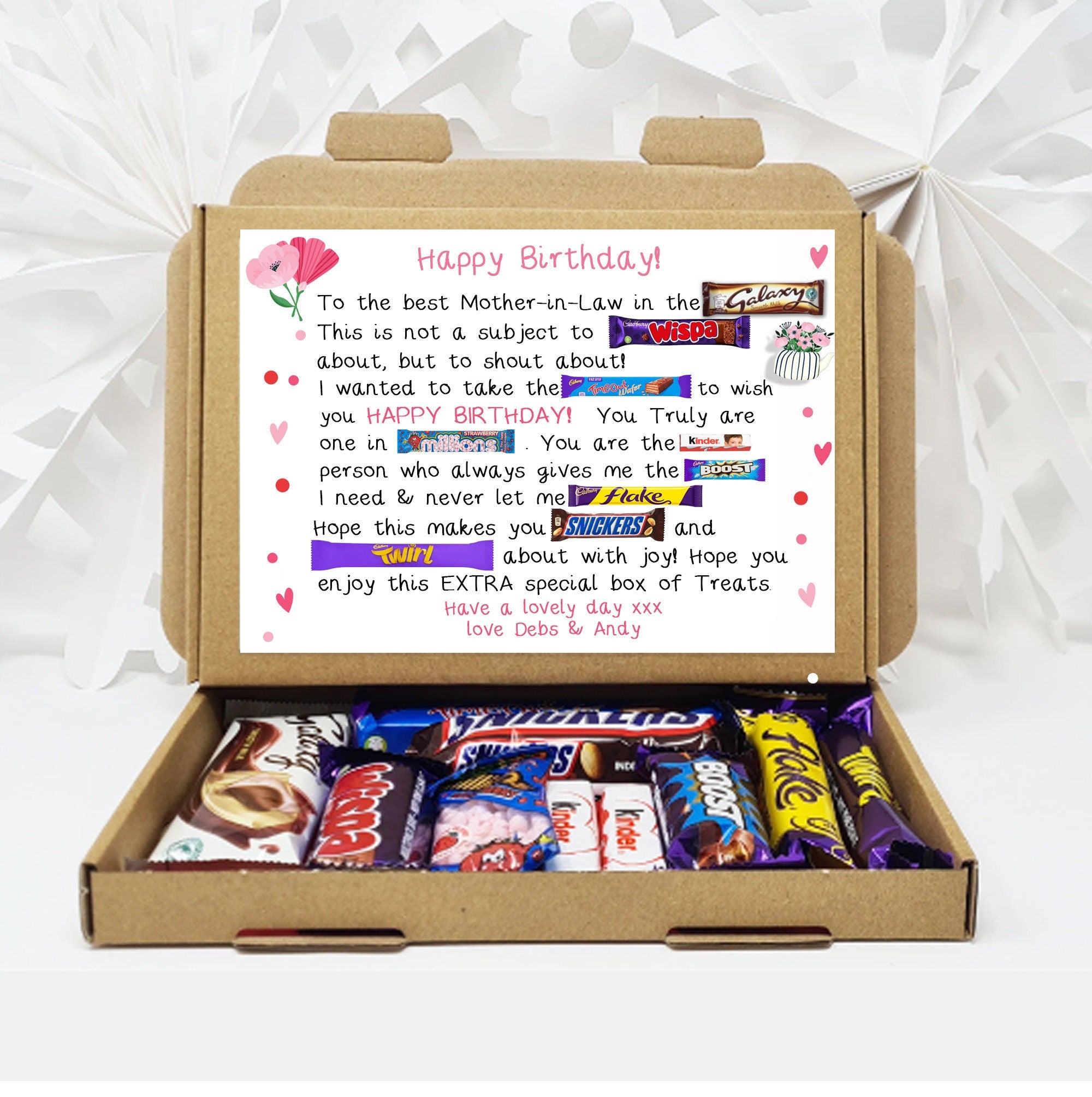 Personalised Poem Birthday gift Treat Box Hug in a box, hamper Sweet gift, thank you Present for all ages Him/Her