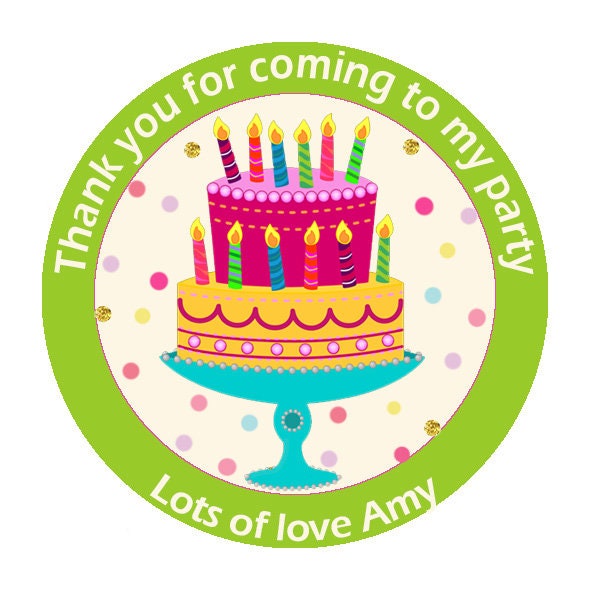 Round Personalised Birthday Stickers Labels Thank You For Coming To My Party 3.5cm or 45cm