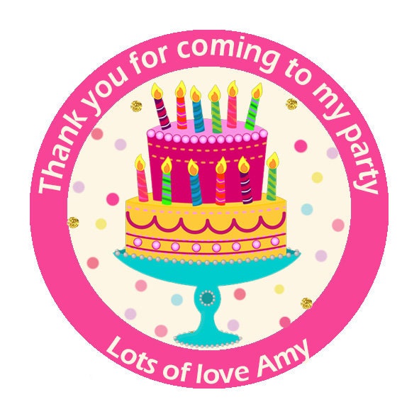 Round Personalised Birthday Stickers Labels Thank You For Coming To My Party 3.5cm or 45cm