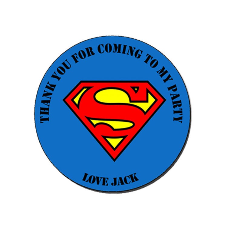 Personalised Super hero SUPERMAN Birthday Stickers For Party Thank You Sweet Cone Bags