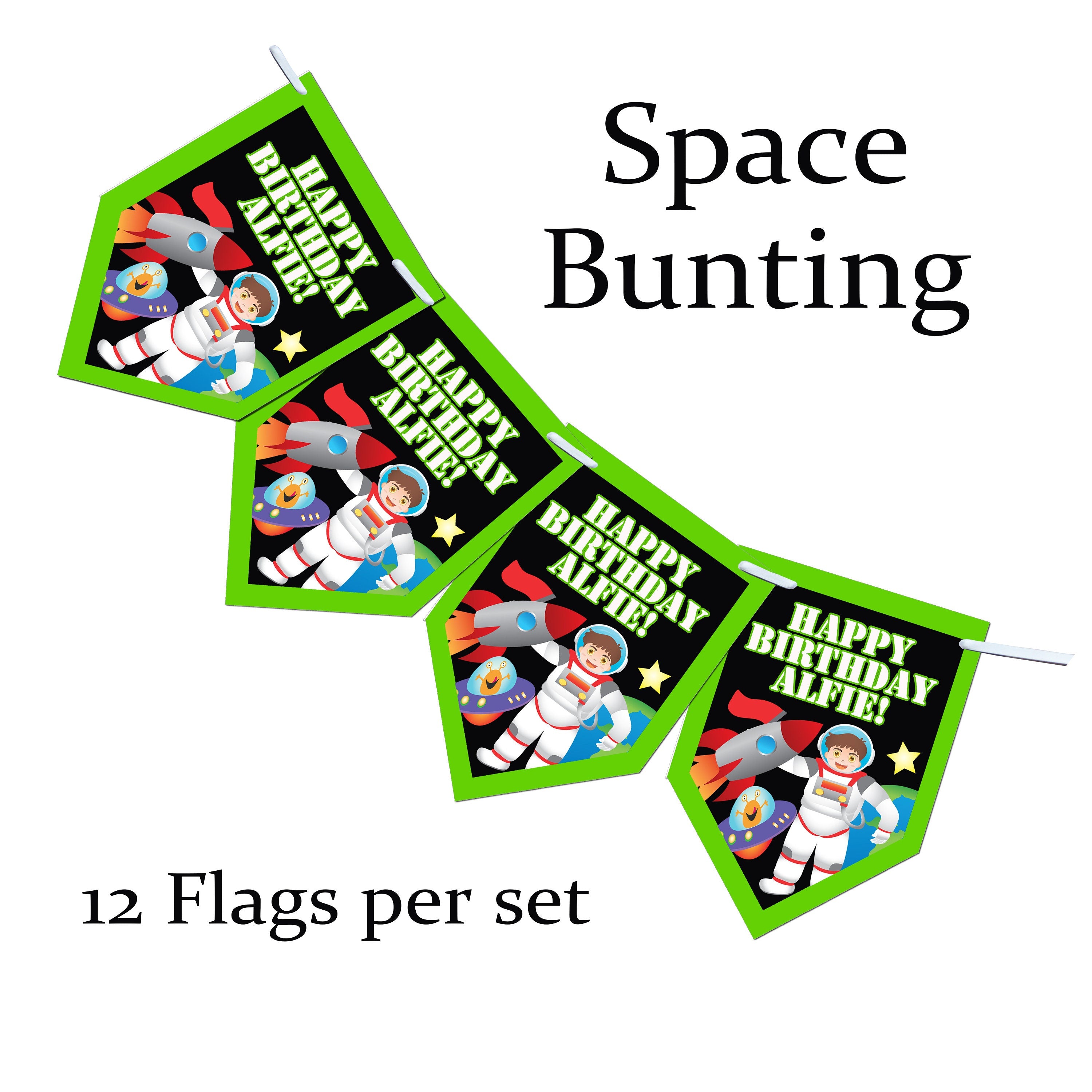 Personalised Space Square Bunting Banner Birthday Party - Space Birthday any text and age