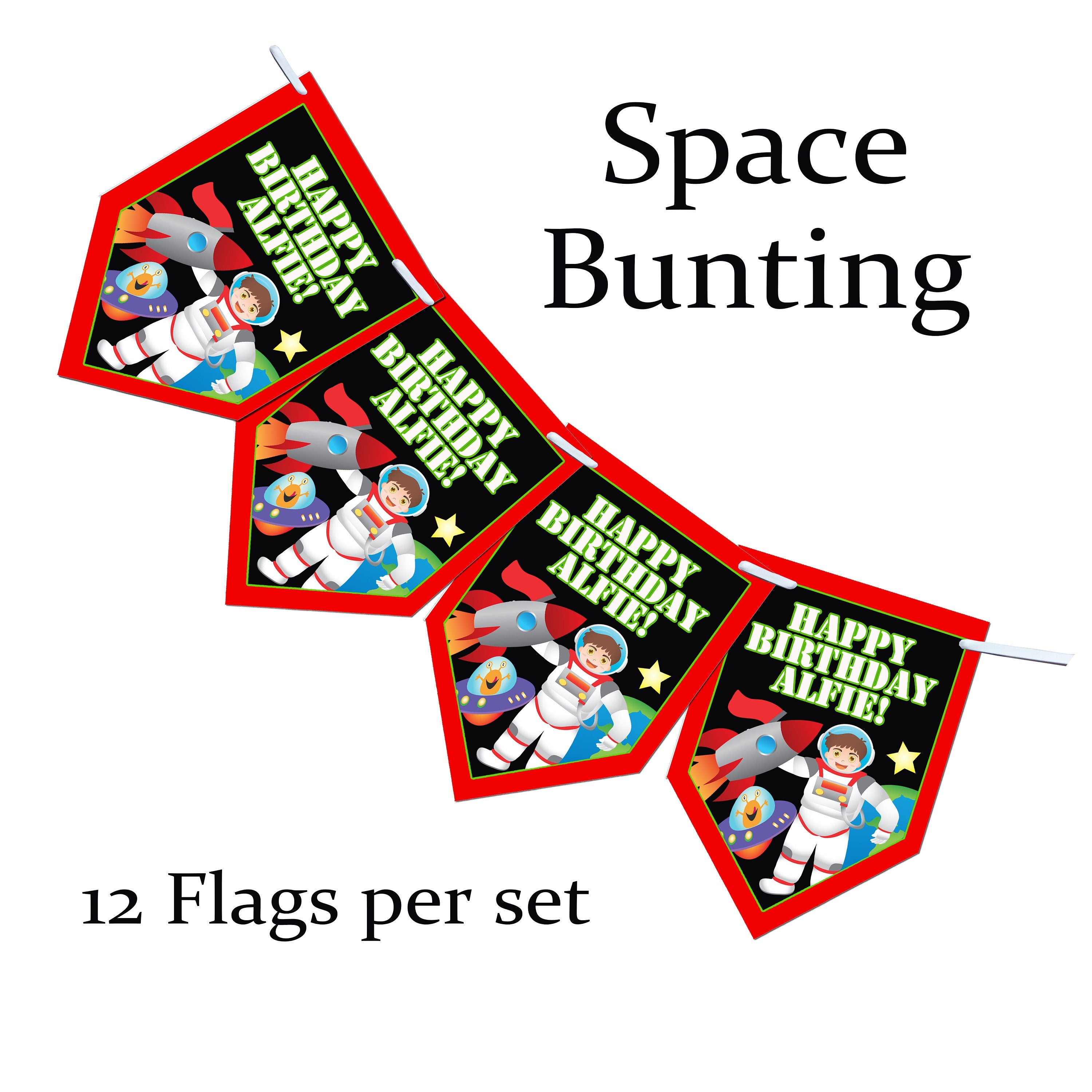 Personalised Space Square Bunting Banner Birthday Party - Space Birthday any text and age