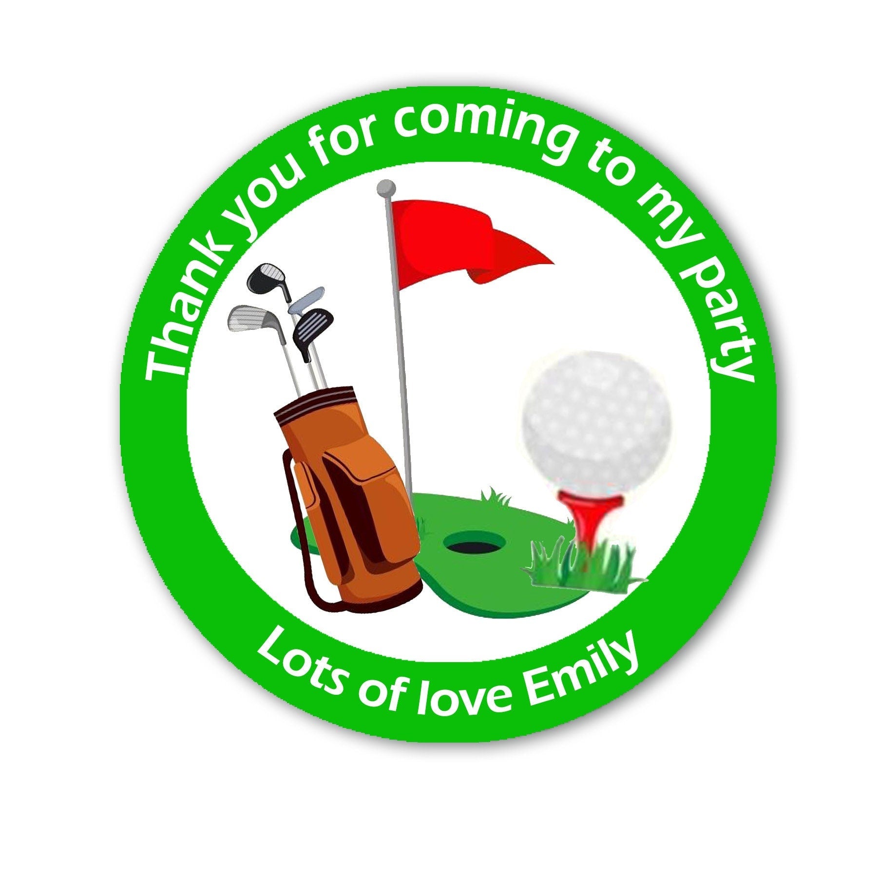 Personalised Golf Golfing Par Tee Birthday Stickers For Party Thank You Sweet Cone Bags 3.7cm or 4.5cm