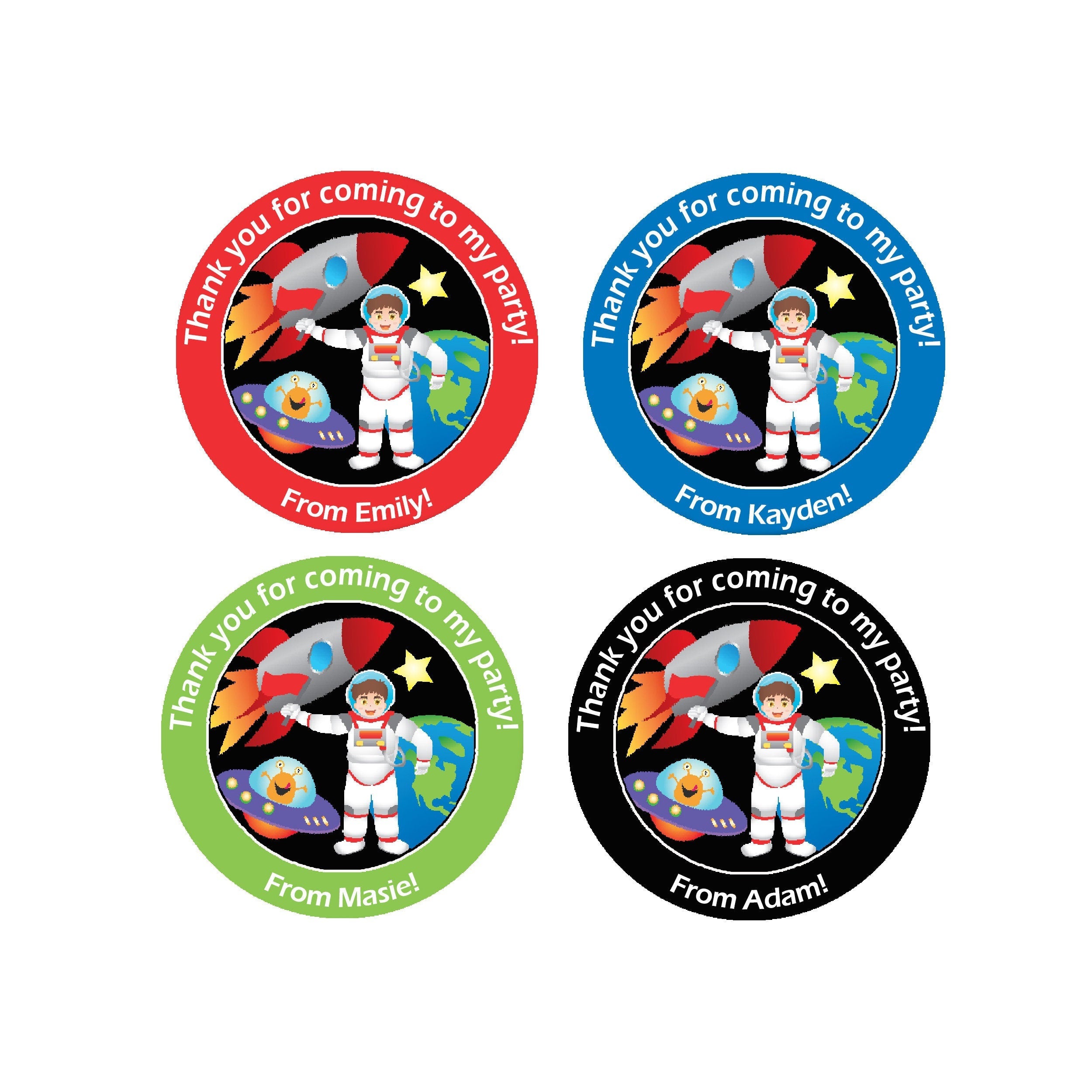 Personalised Space Planets Birthday Stickers For Party Thank You Sweet Cone Bags Out of this world 3.7cm or 4.5cm