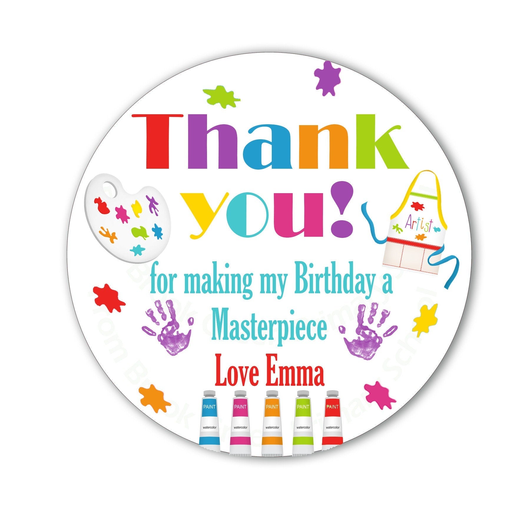 Personalised Art & crafts paint Birthday Stickers For Party Thank You Sweet Cone Bags Labels