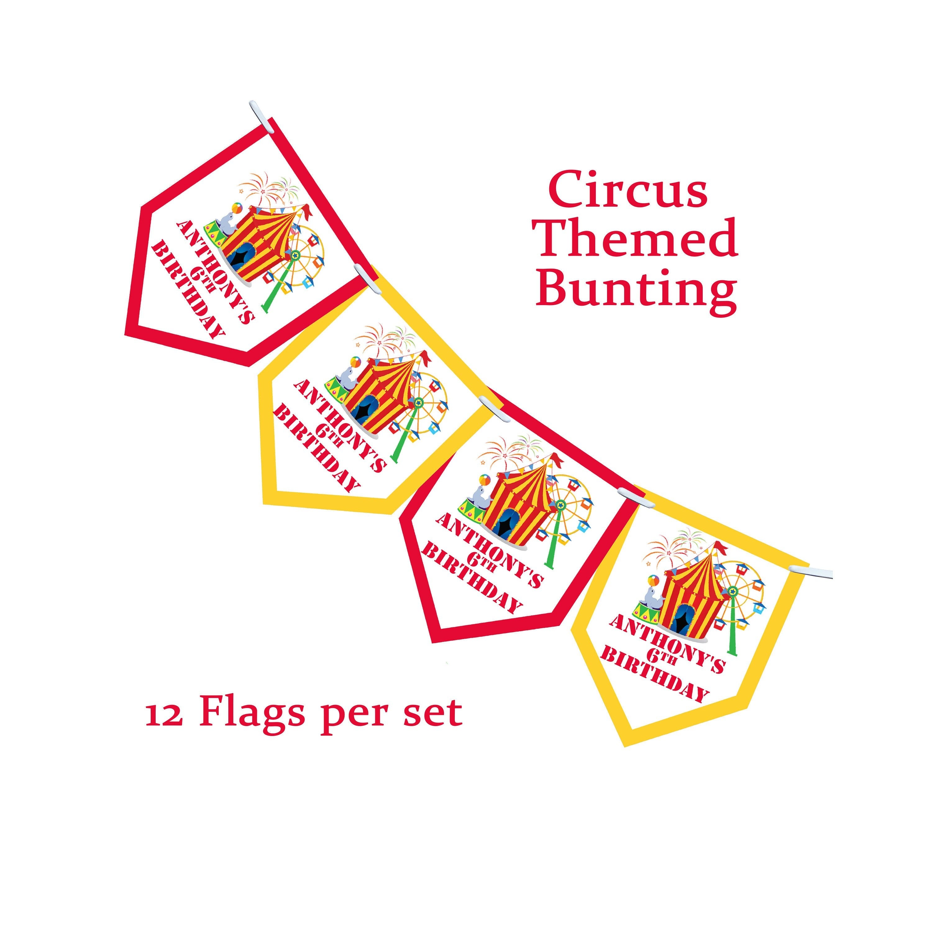 Personalised Circus Square Bunting Banner Birthday Party - Circus Birthday