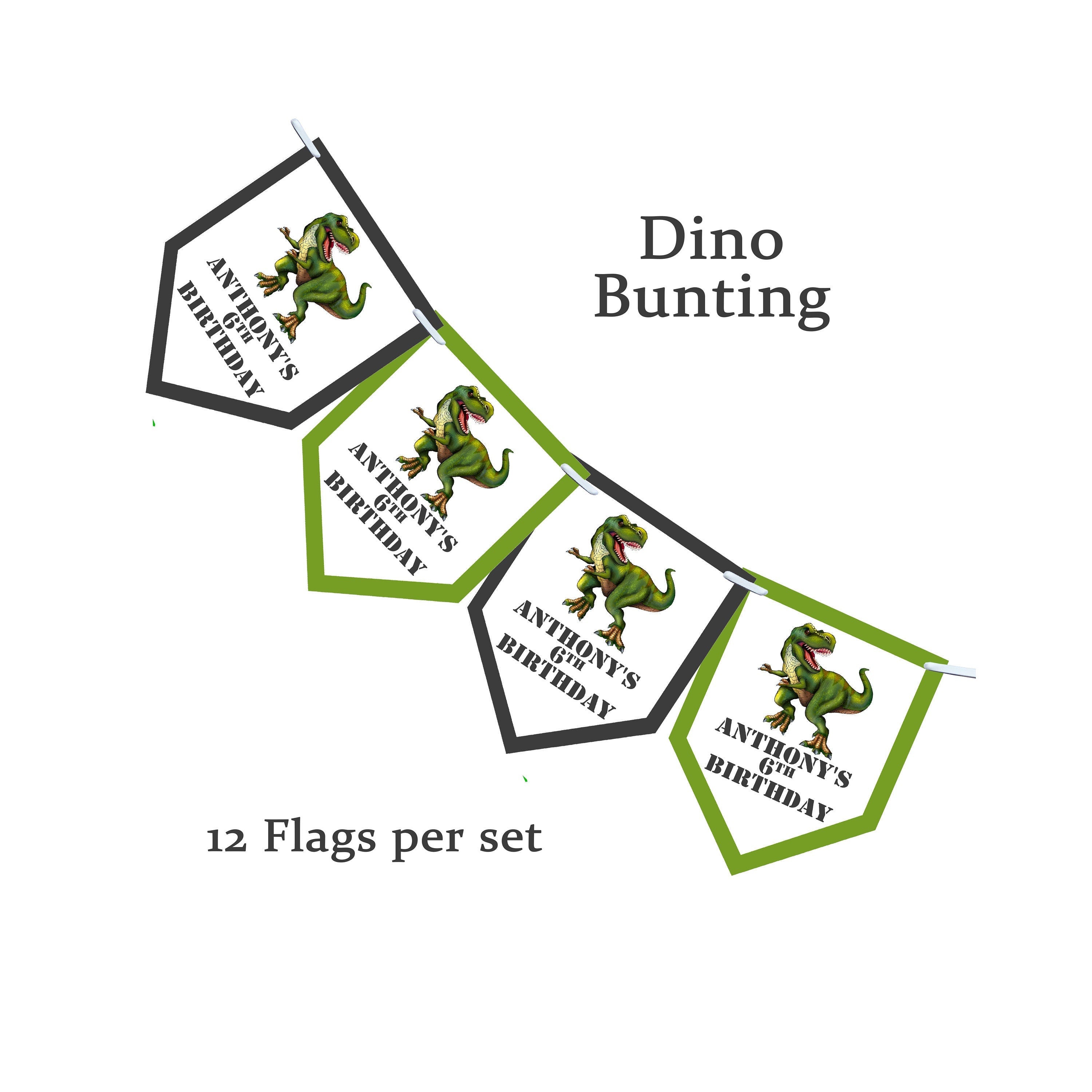 Personalised Dinosaur Birthday Party Square Bunting Banner Hanging Decoration Banner 1st 2nd 3rd 4th 5th 6th - Various Colours