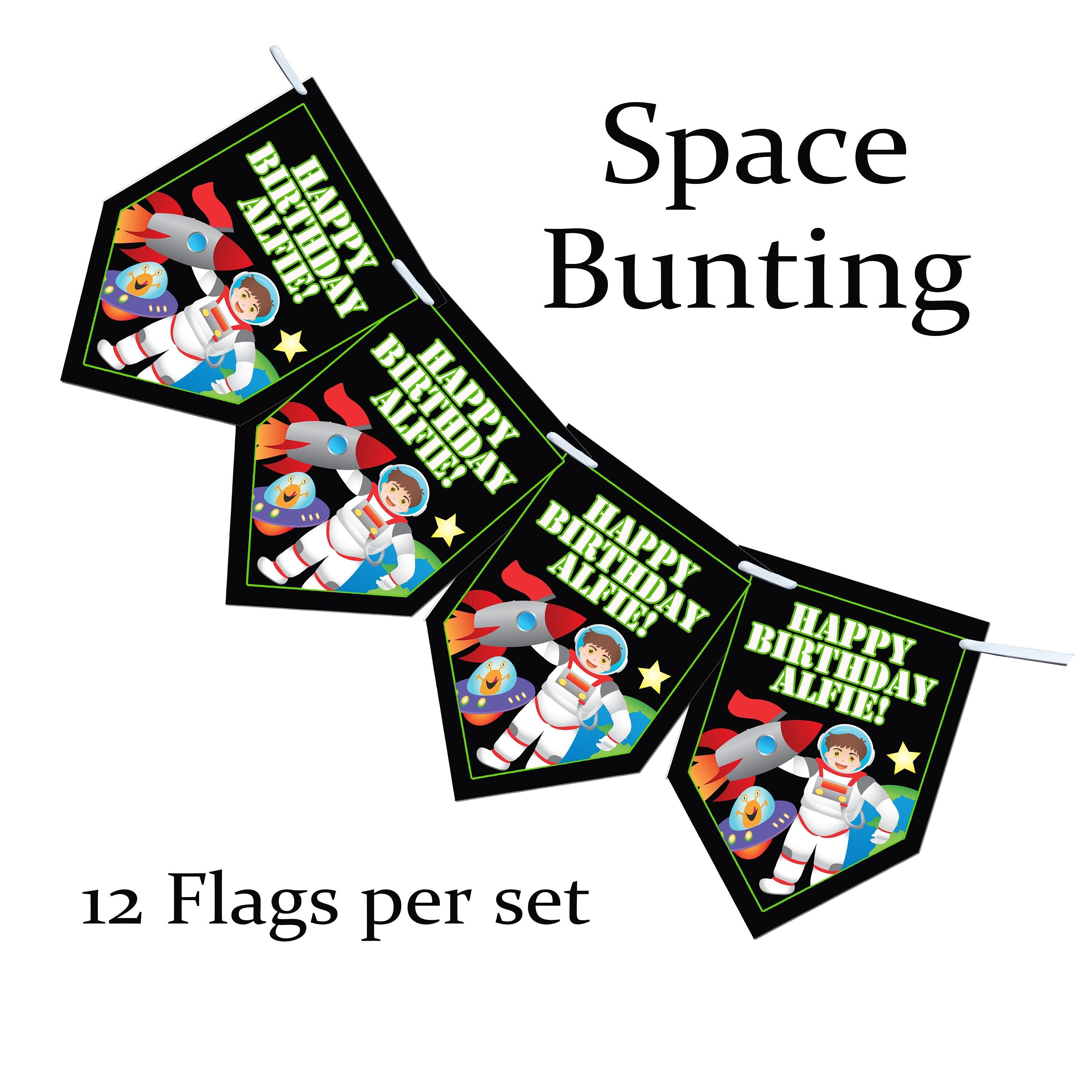 Personalised Space Square Bunting Banner Birthday Party - Space Birthday any text and age