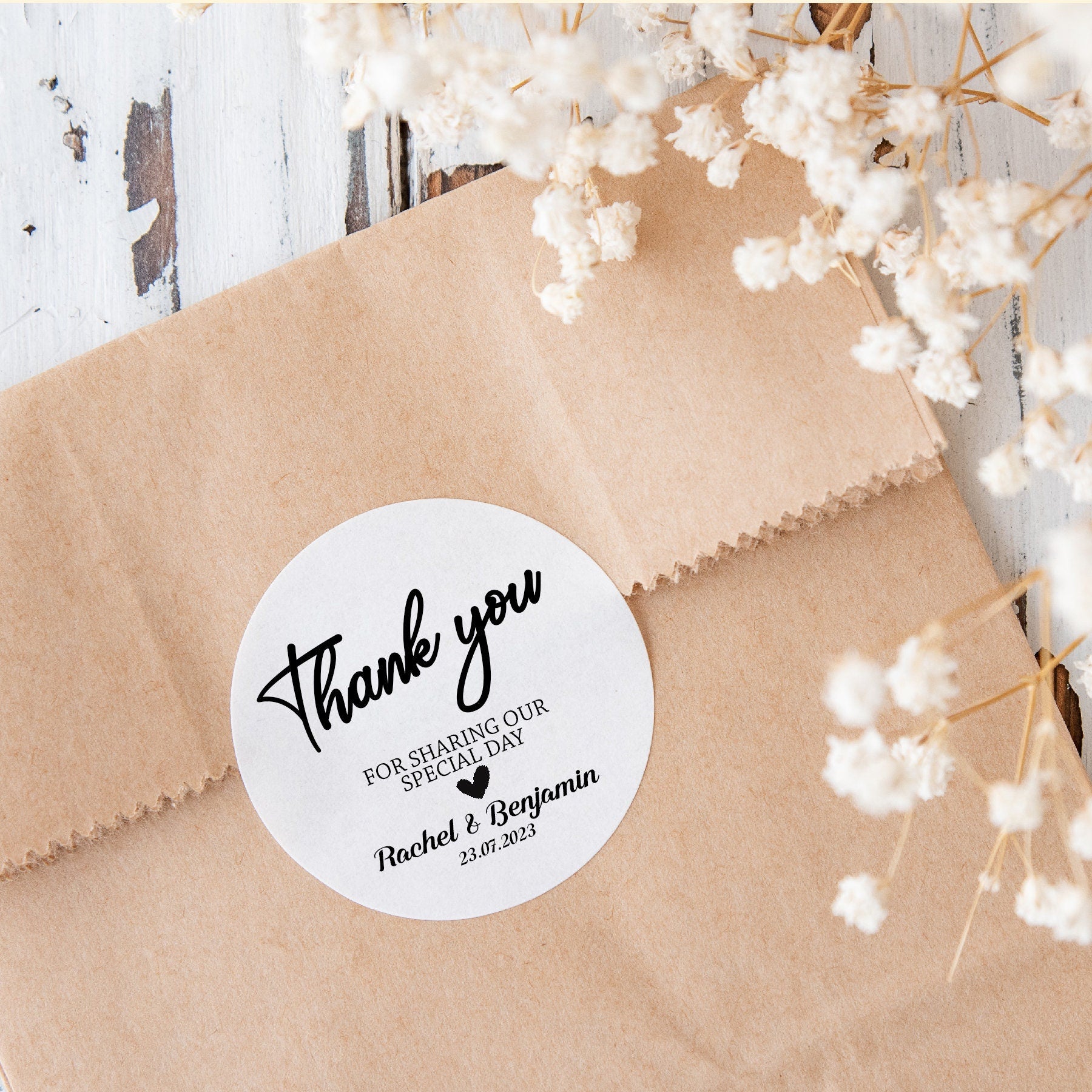 24 Personalised Thank you for sharing our special day  stickers Wedding Shabby Effect Favour gifts