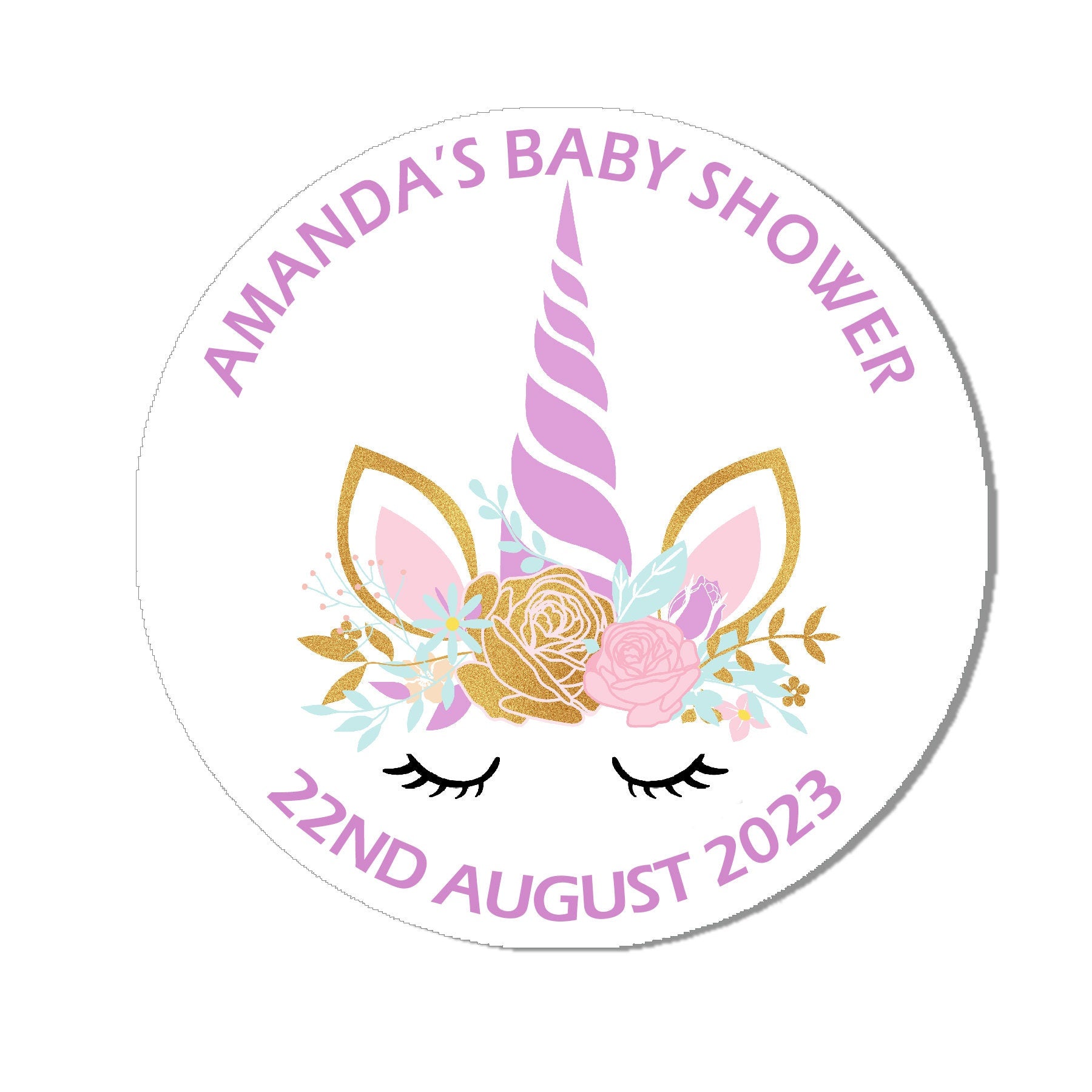 Personalised Unicorn Birthday Stickers For Party Thank You Sweet Cone Bags 3.7cm or 4.5cm