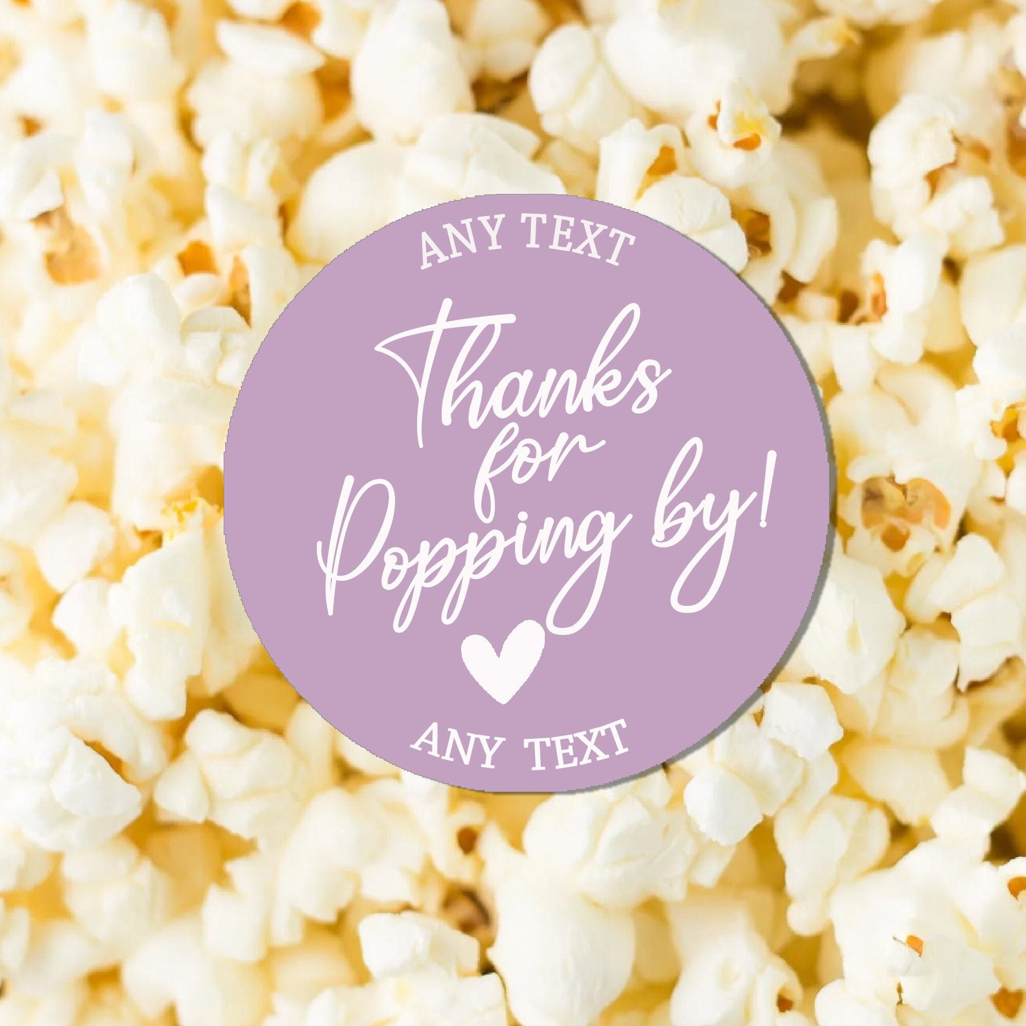 Personalised  Thanks for Popping by Stickers Popcorn Cone stickers, Favour bag stickers, Birthday Wedding Baby Shower  - Various colours