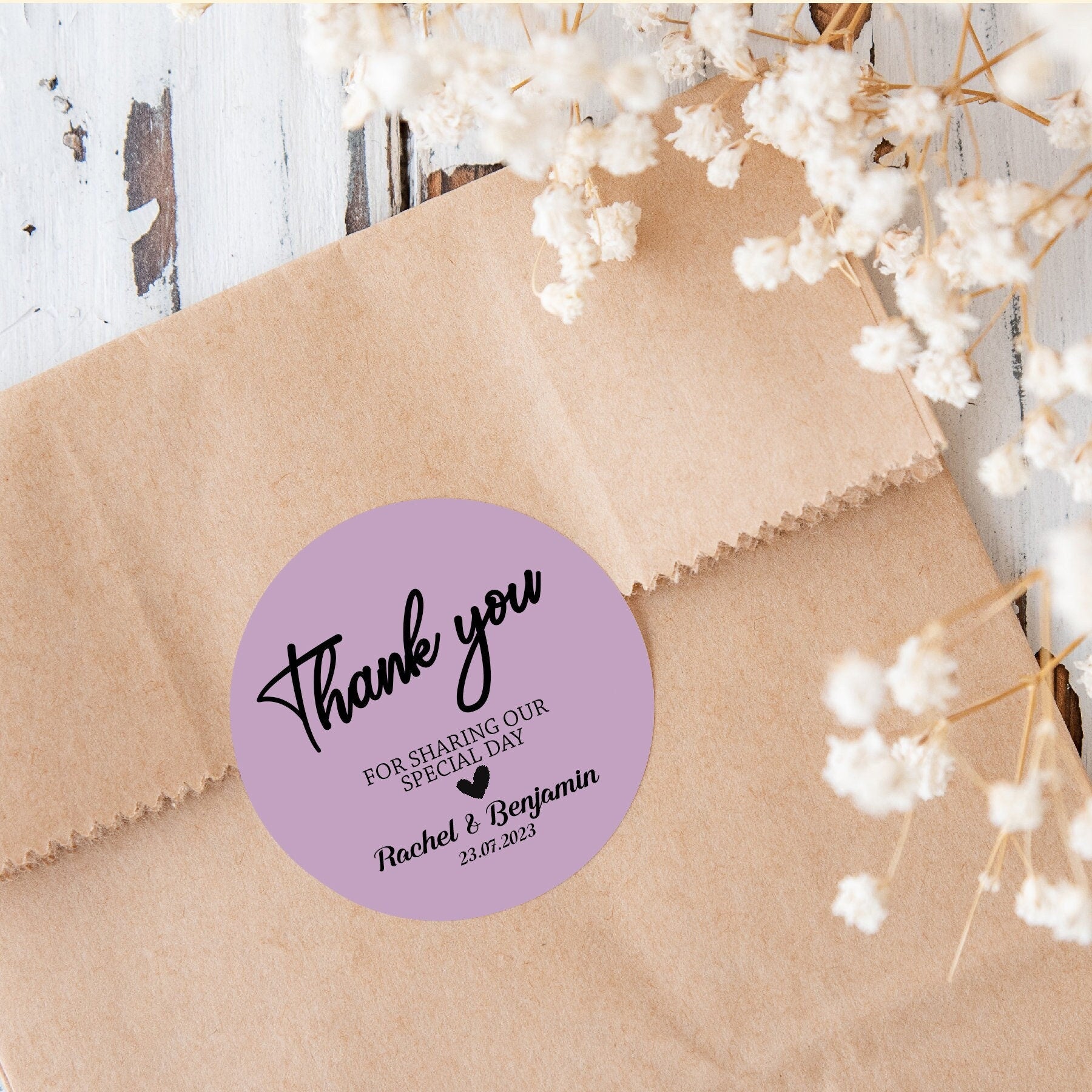 24 Personalised Thank you for sharing our special day  stickers Wedding Shabby Effect Favour gifts