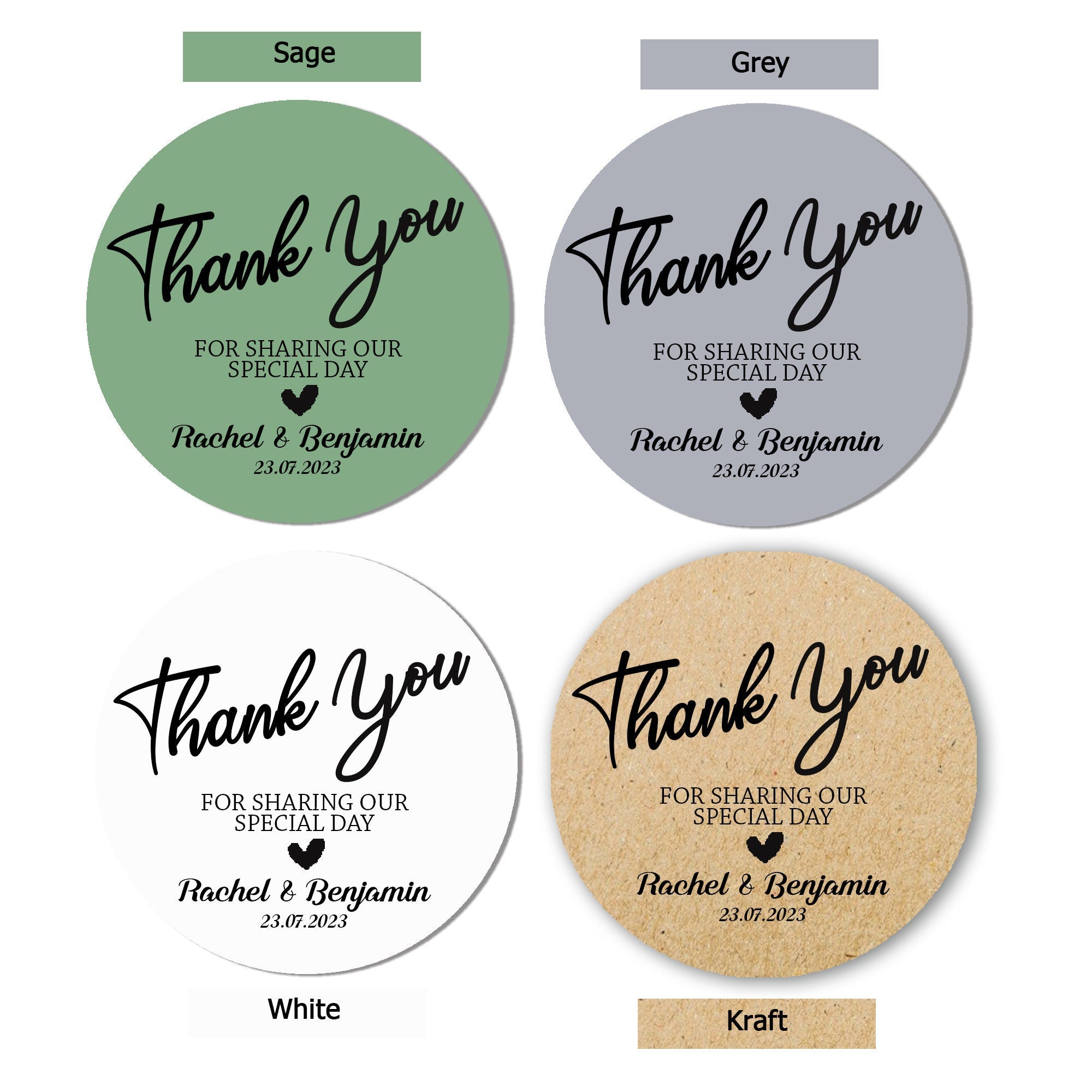 24 Personalised Thank you for sharing our special day  stickers Wedding Shabby Effect Favour gifts