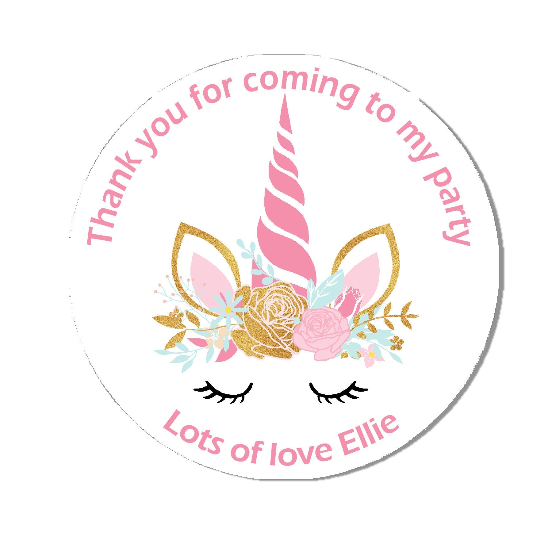 Personalised Unicorn Birthday Stickers For Party Thank You Sweet Cone Bags 3.7cm or 4.5cm