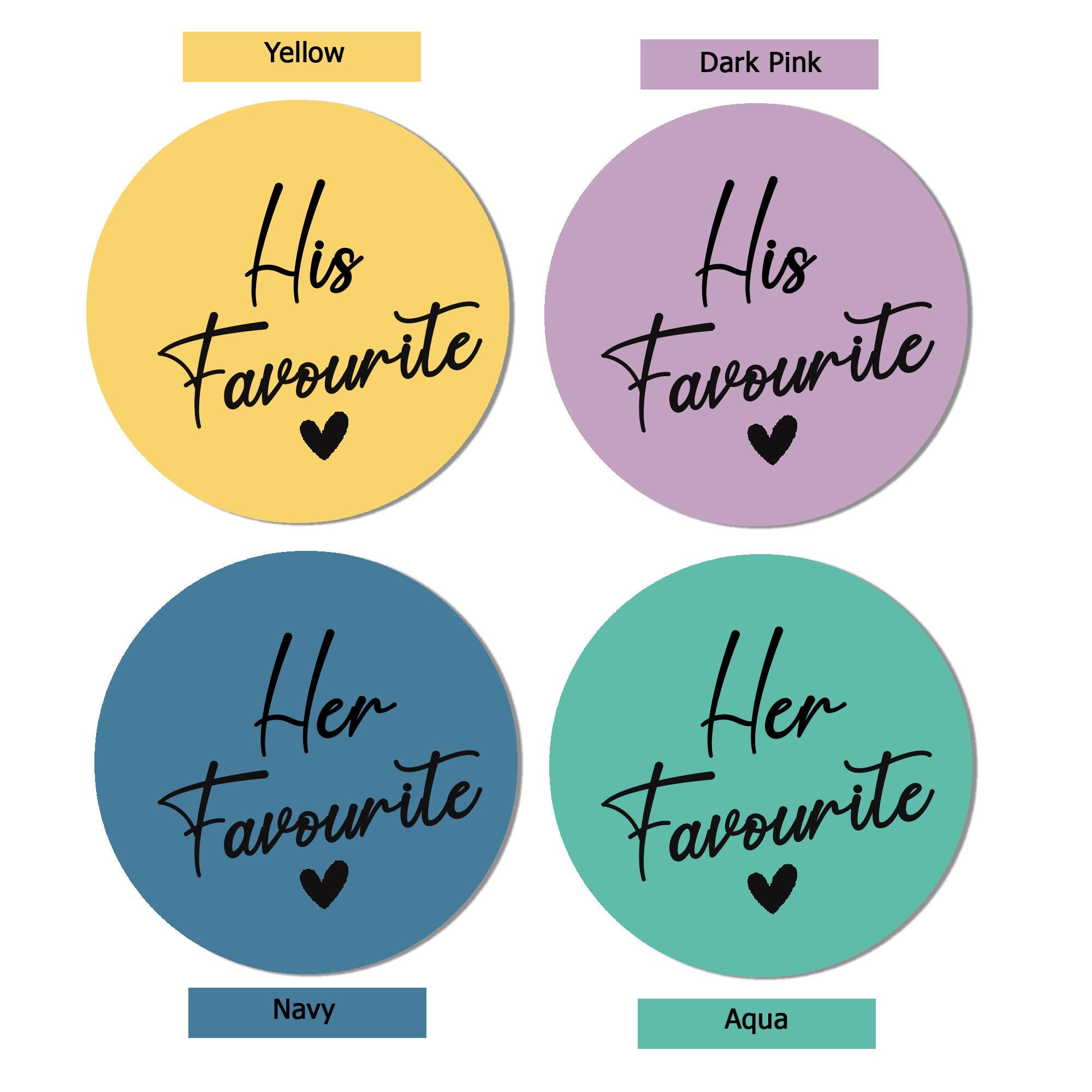 His & Her Favourite Sticker, Party Favour Stickers, His Favorite Label, His Favour Labels, Favor Stickers, Party Bag Label, various colours