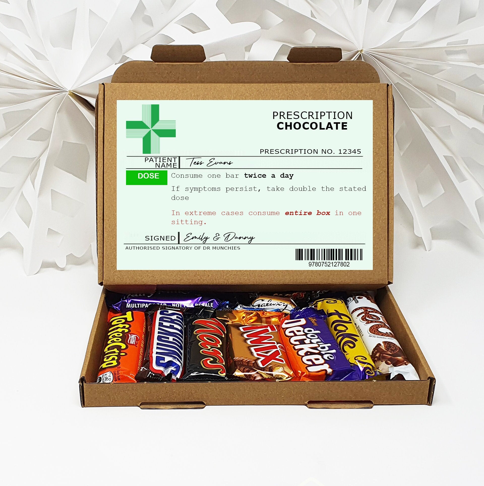 Personalised Get well soon prescription Hug in a box, Letterbox gift Afternoon tea, hamper gift, thank you gift,