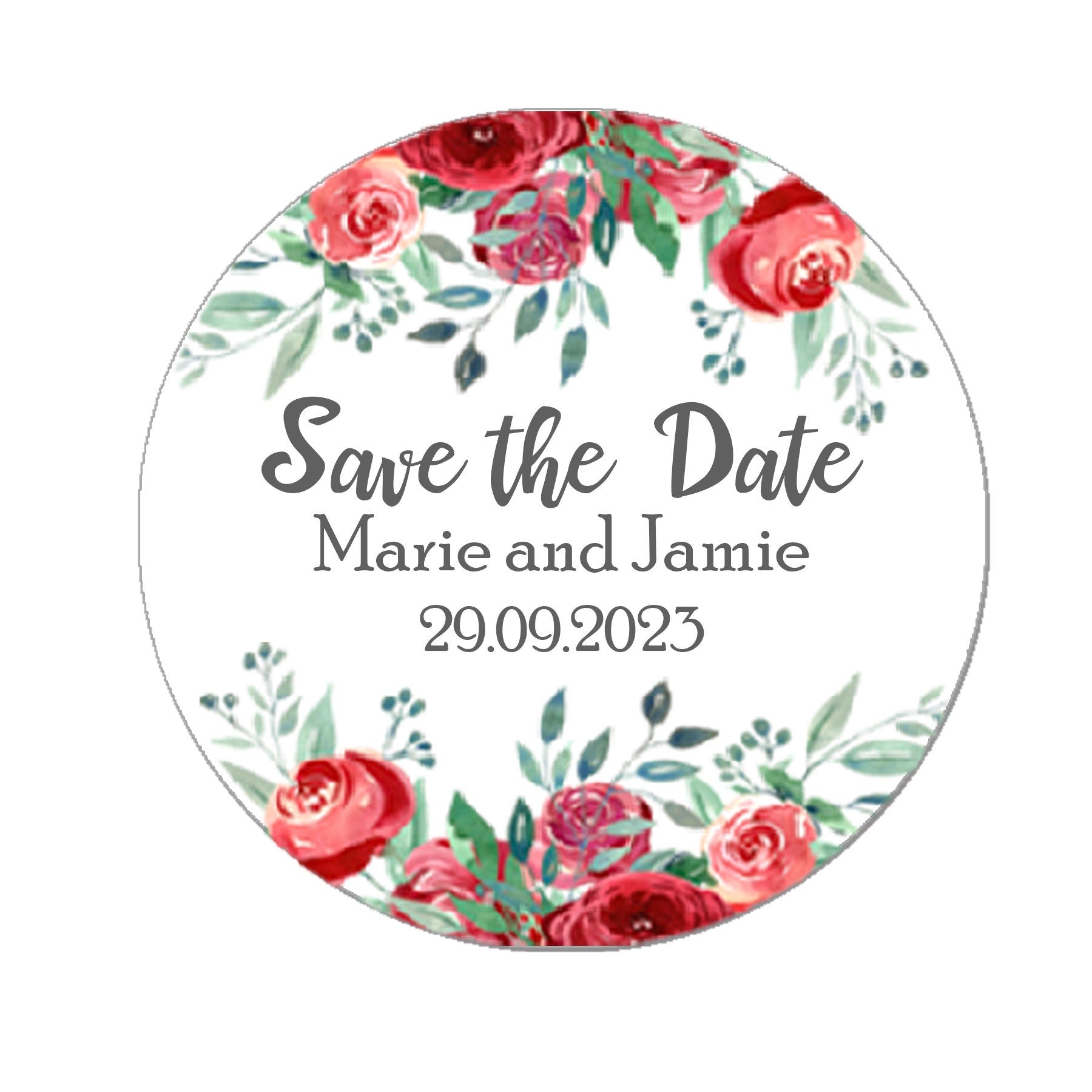 35 Personalised Save the date Wedding Stickers Floral Effect Favour RED Eucalyptus Thank you Gift Favour Rustic