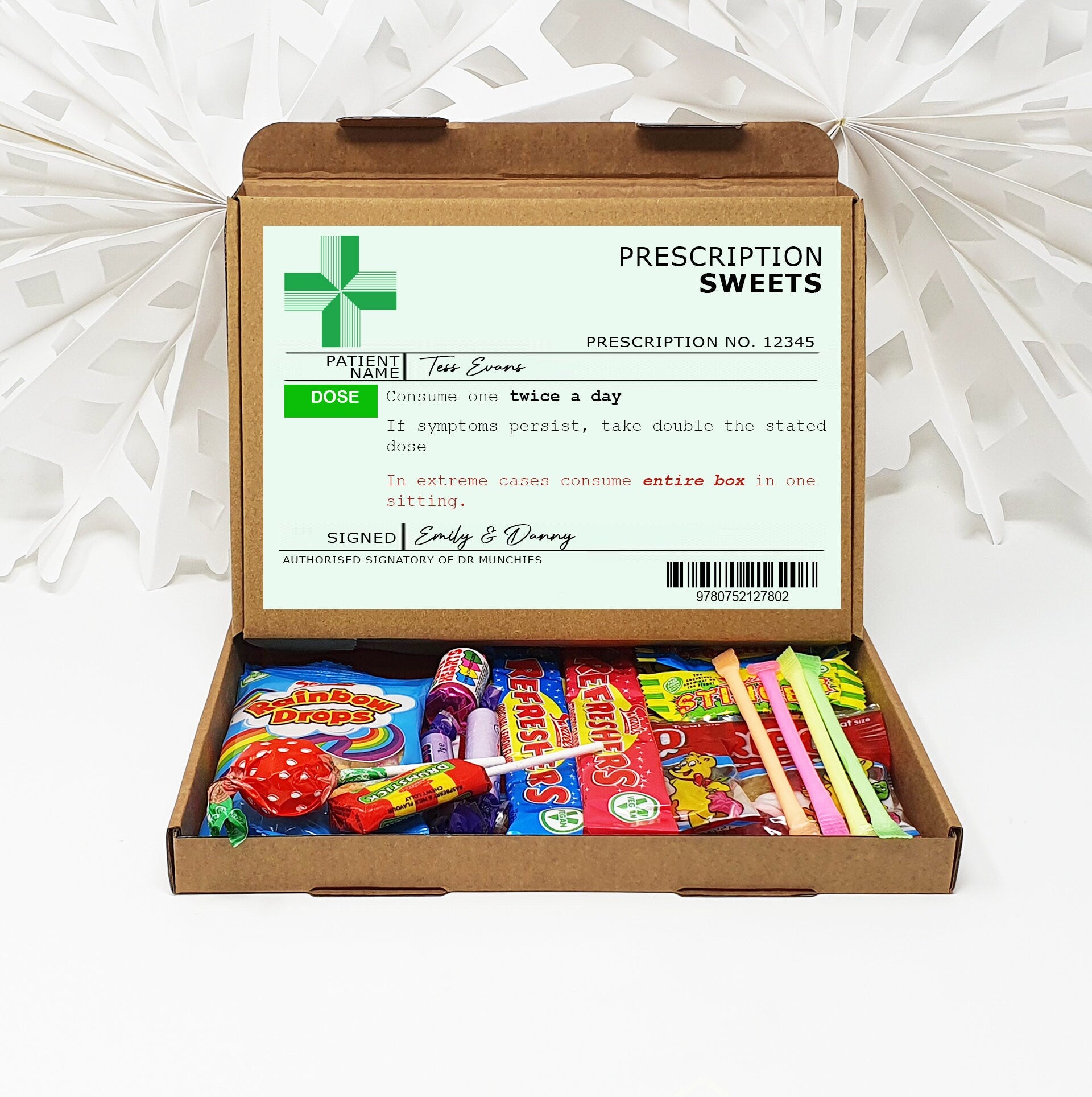 Personalised Get well soon prescription Hug in a box, Letterbox gift Afternoon tea, hamper gift, thank you gift,