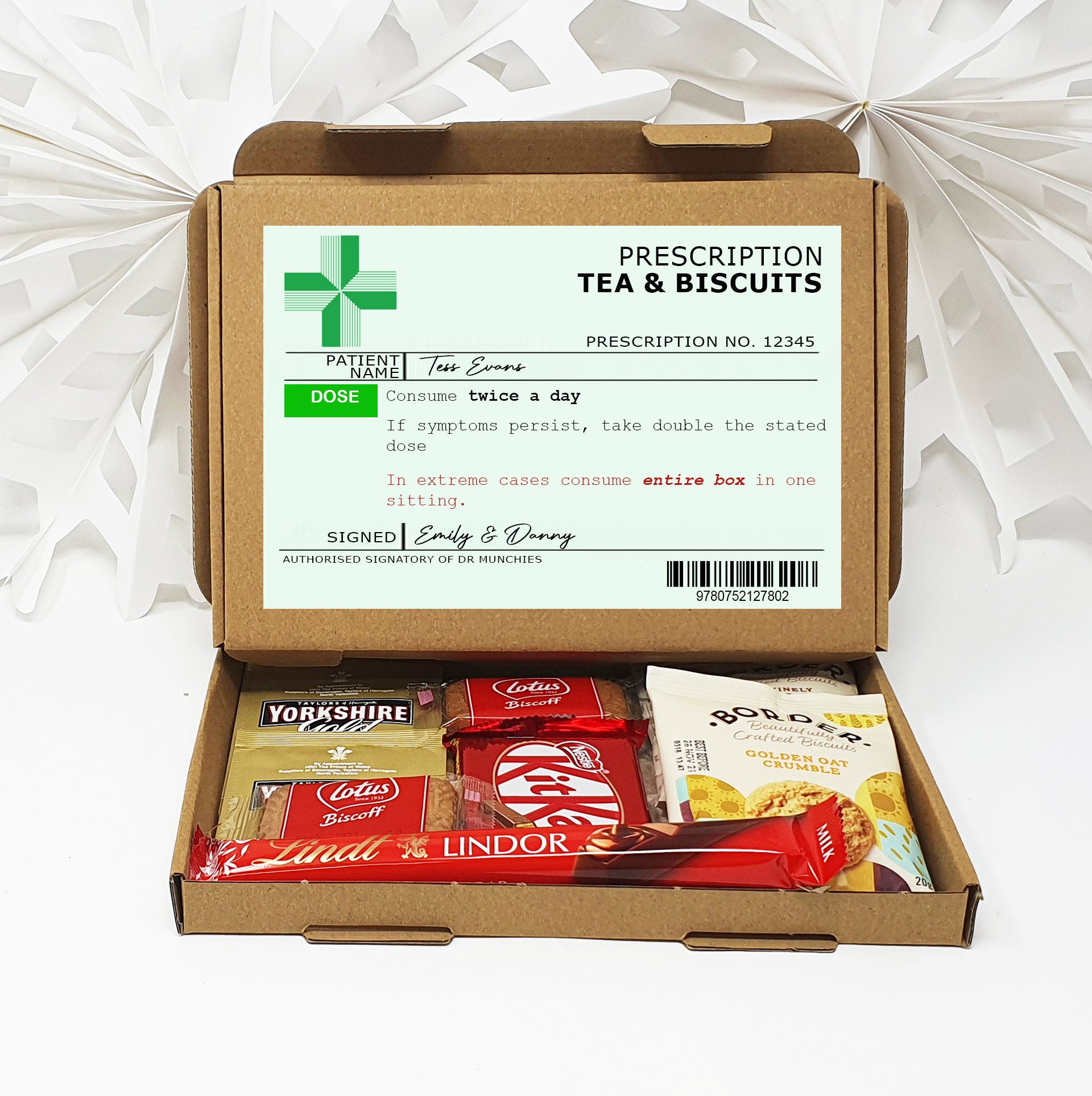 Personalised Get well soon prescription Hug in a box, Letterbox gift Afternoon tea, hamper gift, thank you gift,