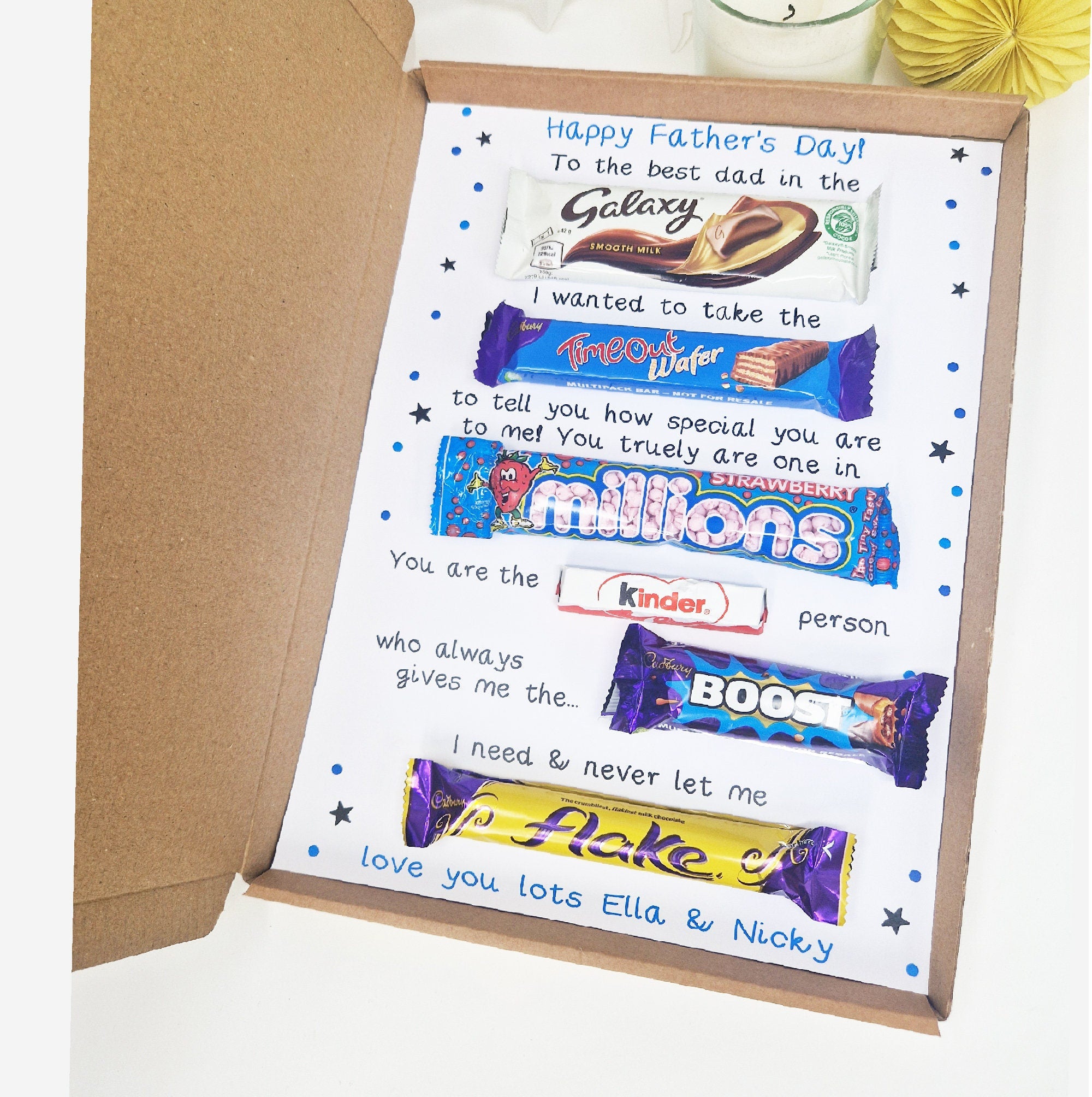 Personalised Father&#39;s Day Chocolate Message Board  - Gifts For Her - Gifts For Him - Chocolate Gift - Chocolate box A4 card