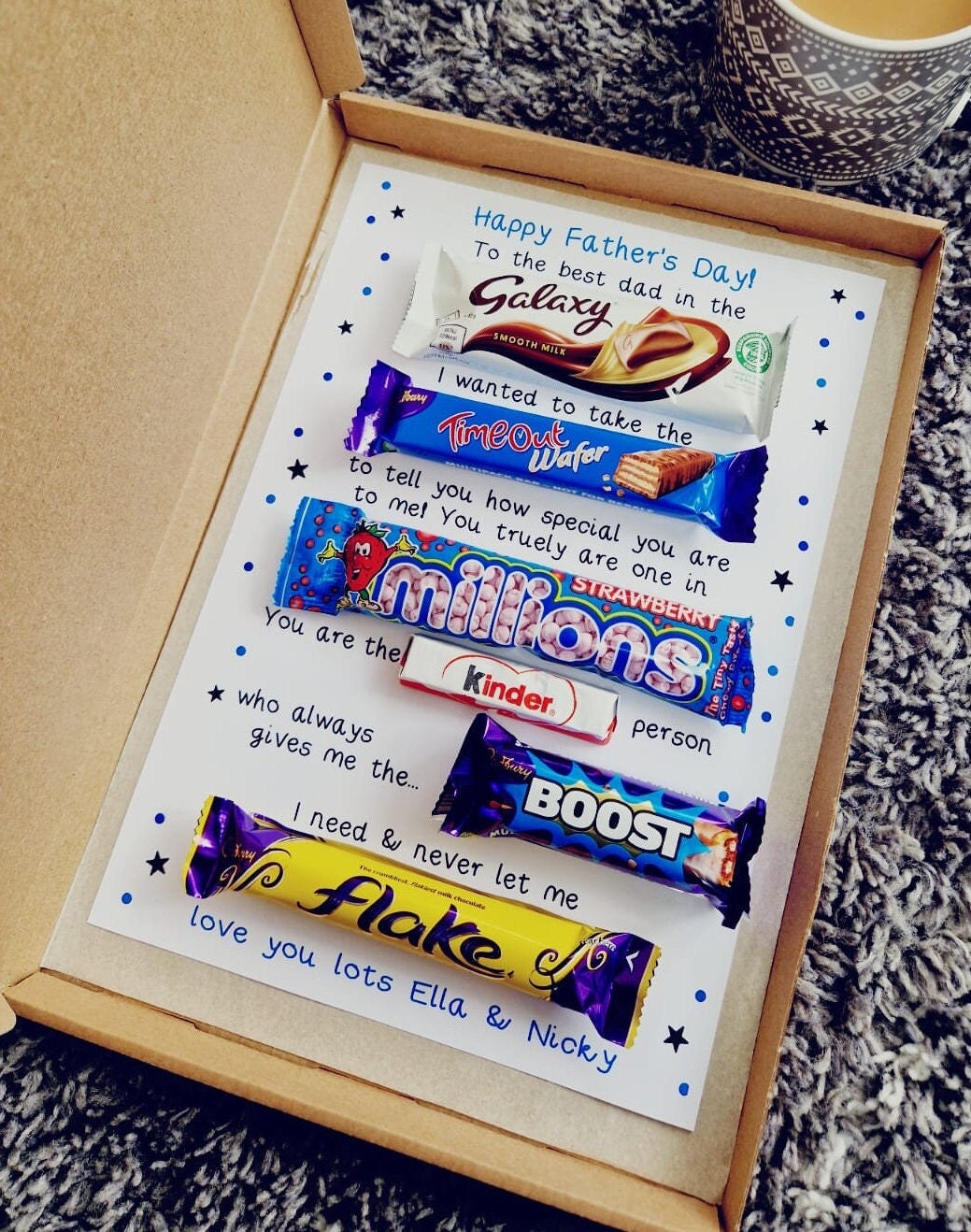 Personalised Father&#39;s Day Chocolate Message Board  - Gifts For Her - Gifts For Him - Chocolate Gift - Chocolate box A4 card