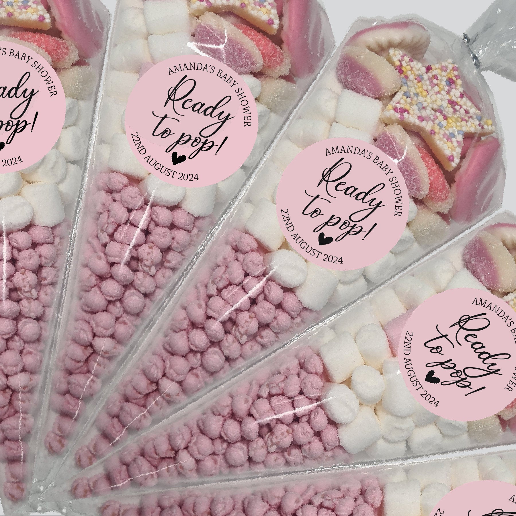 35 Personalised Baby Shower Stickers Thank You Popcorn Cone stickers, Favour bag stickers, Ready to Pop - Various colours