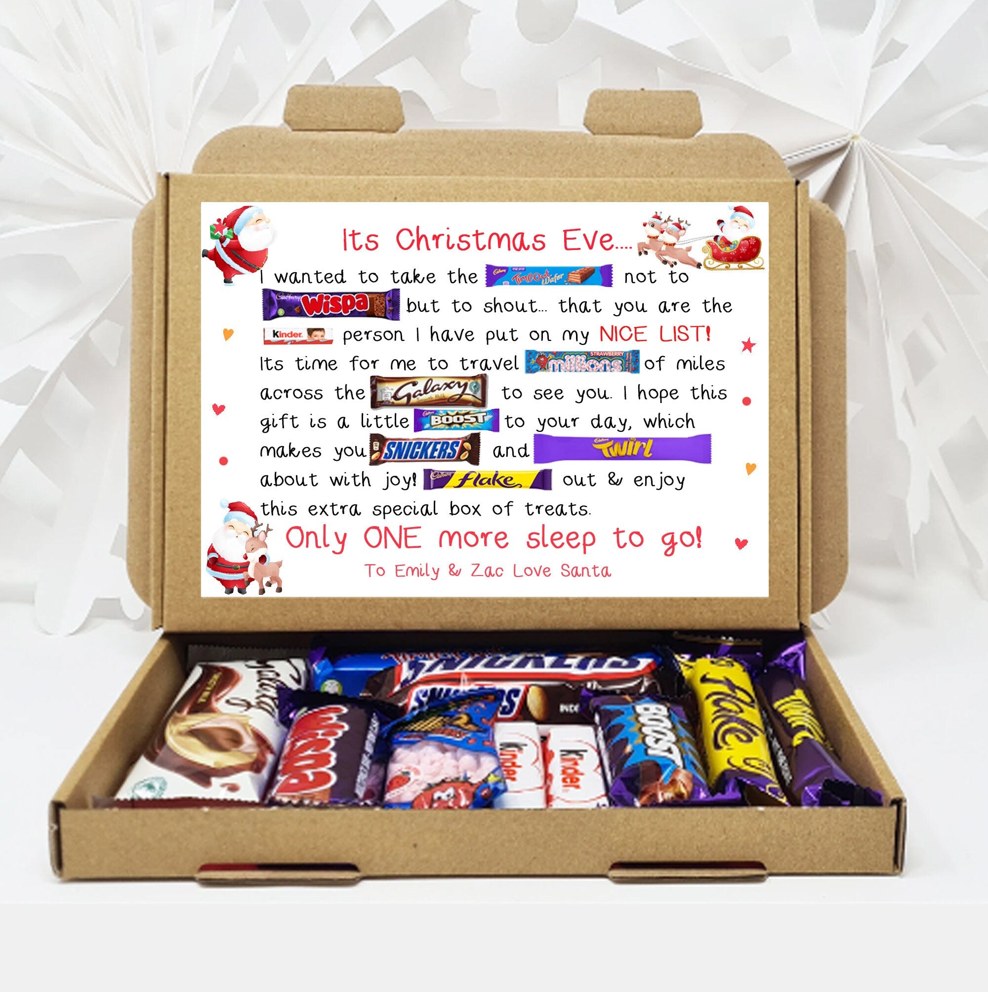 Personalised Christmas Eve Poem Box Treat Box Hug in a box, hamper Sweet gift,Present for all ages Him/Her Xmas Santa