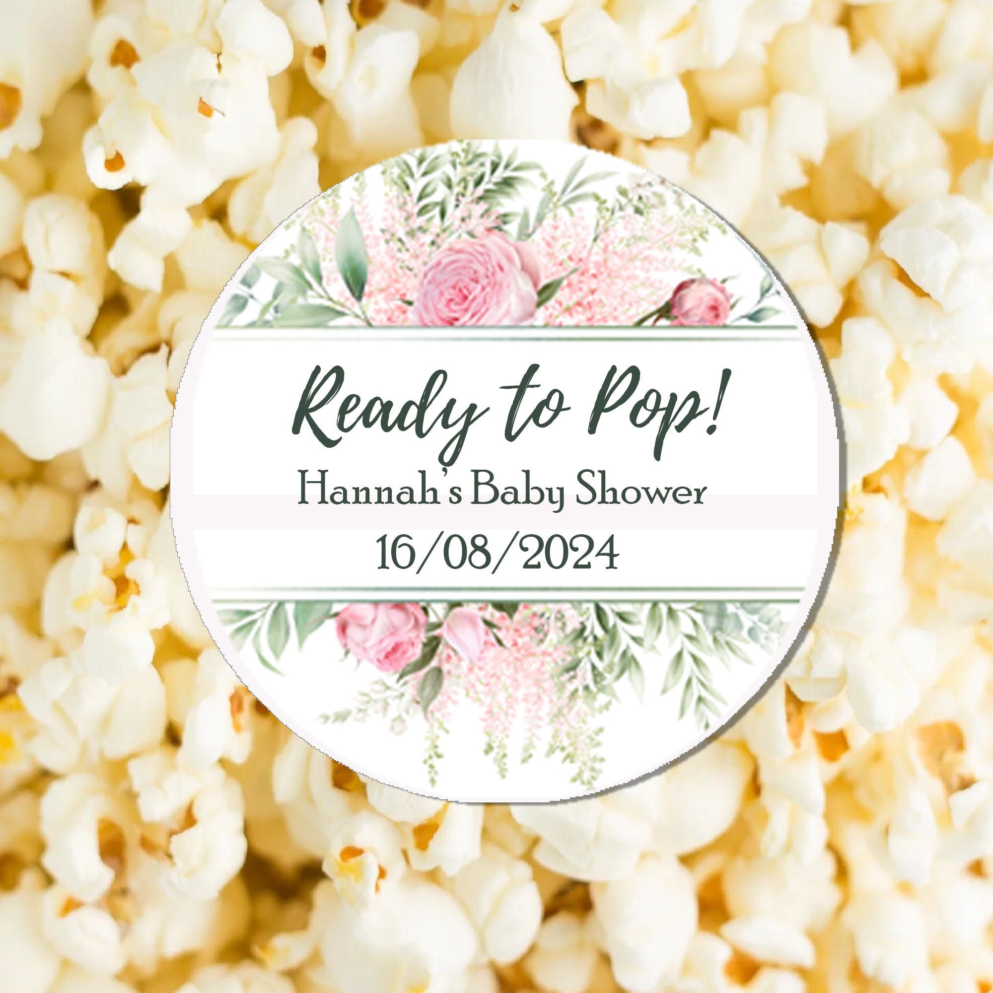 35 Personalised Baby Shower Stickers Thank You Popcorn Cone stickers, Favour bag stickers, Ready to Pop - Various colours Floral