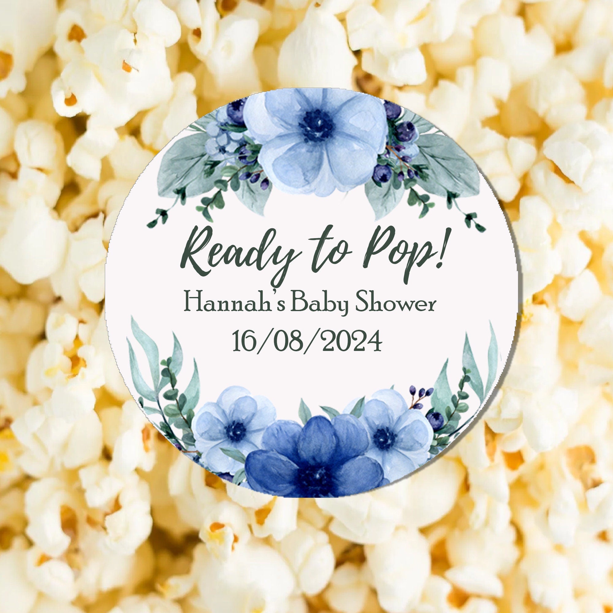 35 Personalised Baby Shower Stickers Thank You Popcorn Cone stickers, Favour bag stickers, Ready to Pop - Various colours Floral