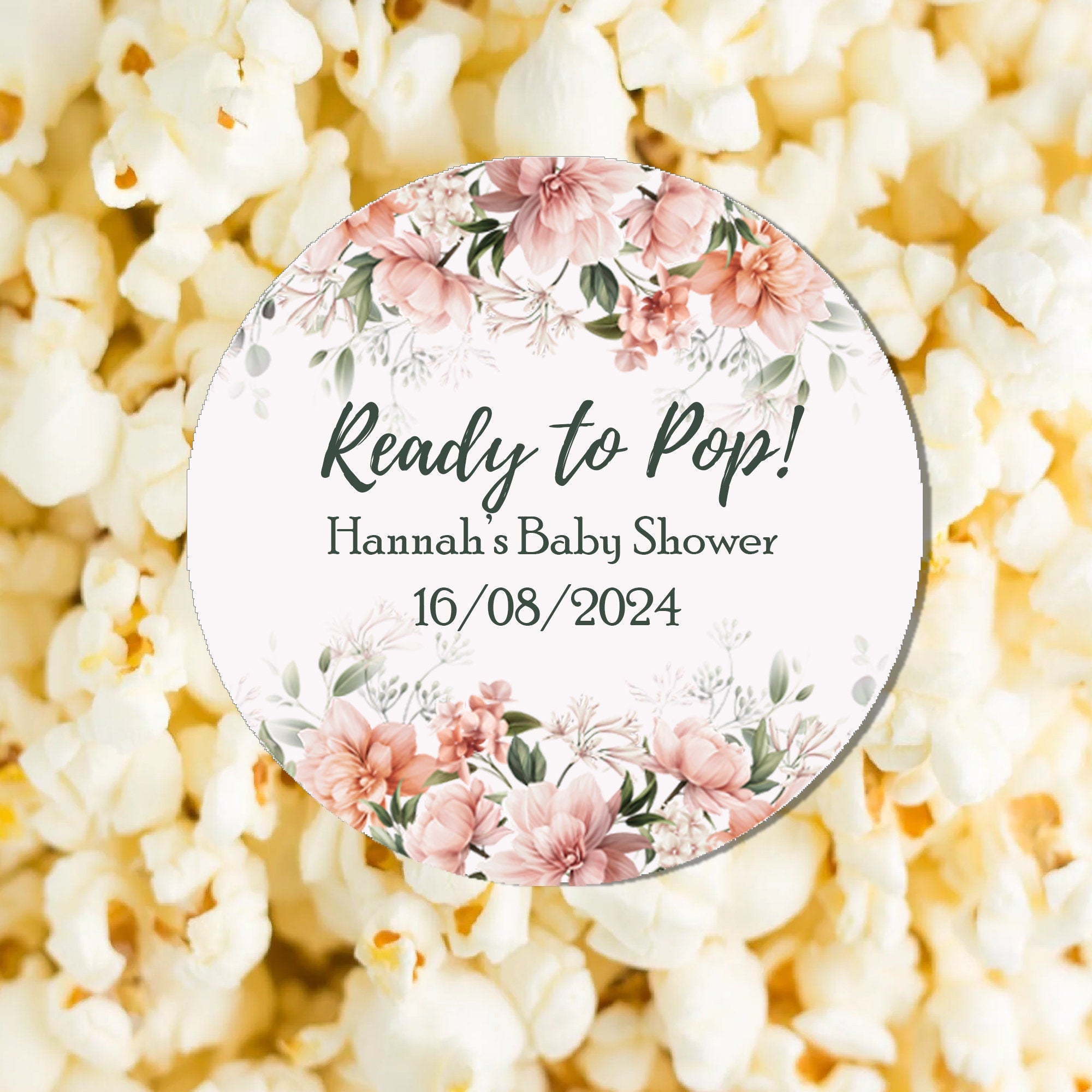 35 Personalised Baby Shower Stickers Thank You Popcorn Cone stickers, Favour bag stickers, Ready to Pop - Various colours Floral