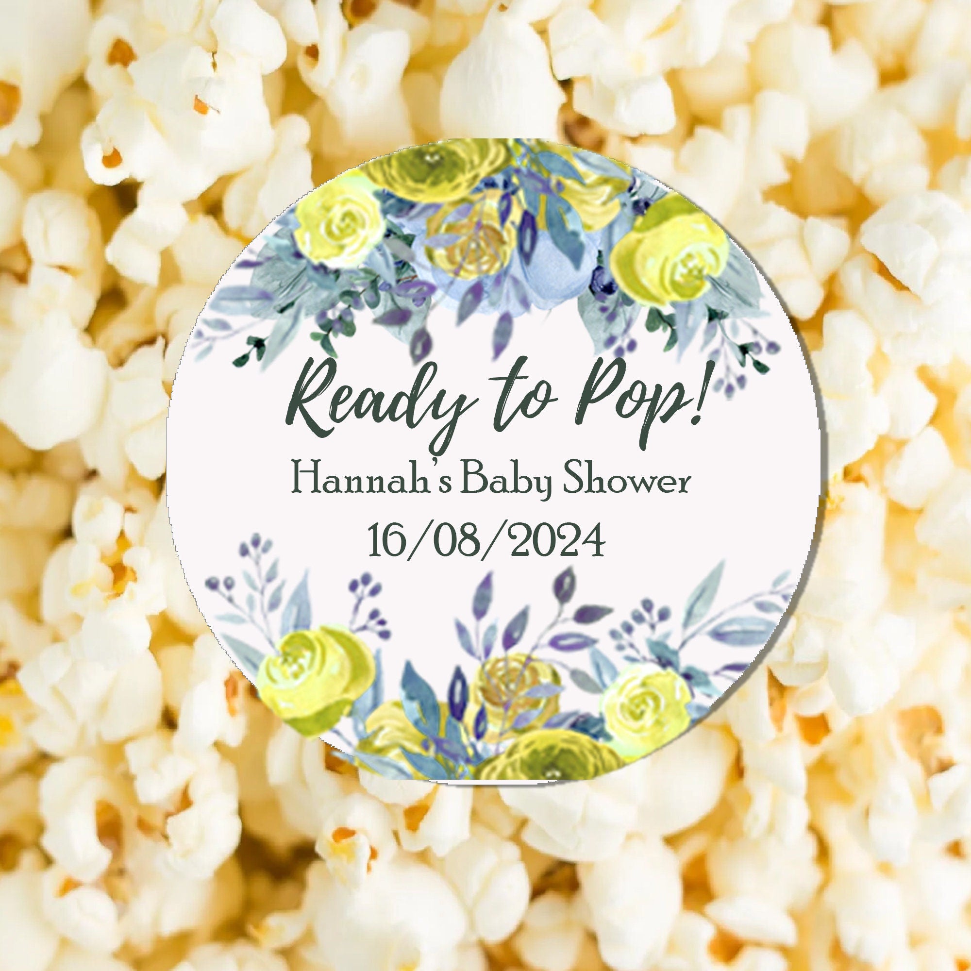 35 Personalised Baby Shower Stickers Thank You Popcorn Cone stickers, Favour bag stickers, Ready to Pop - Various colours Floral