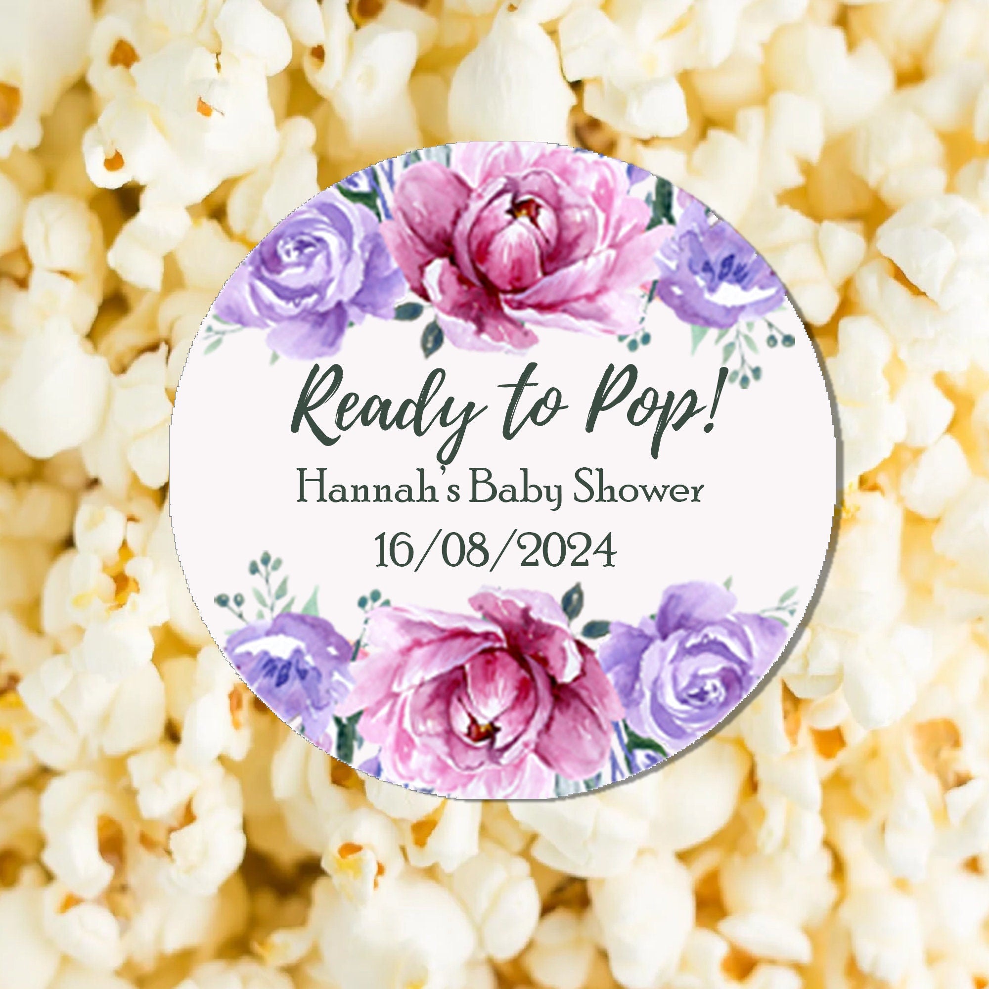 35 Personalised Baby Shower Stickers Thank You Popcorn Cone stickers, Favour bag stickers, Ready to Pop - Various colours Floral