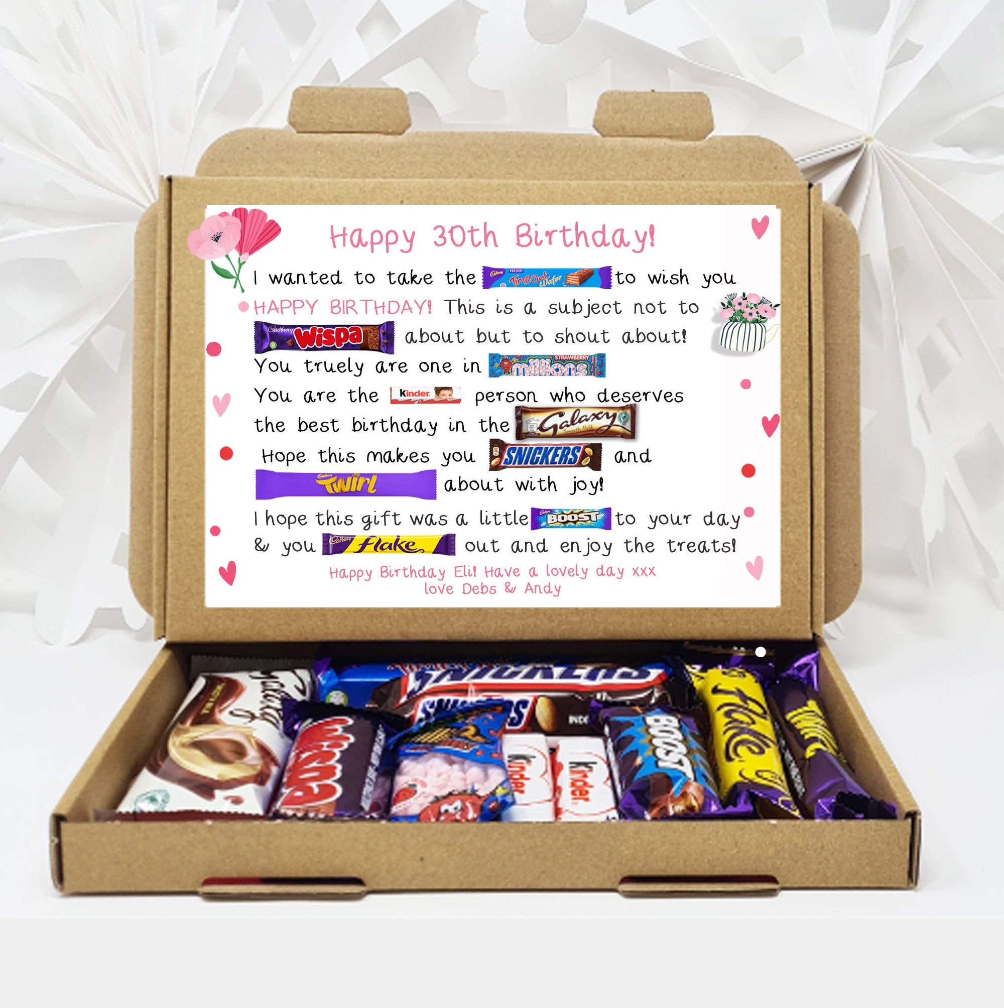 Personalised Birthday Gift 21st 18th 30th 40th Poem Chocolate Treats Box Hamper Sweet Present  Gift for all ages Him/Her