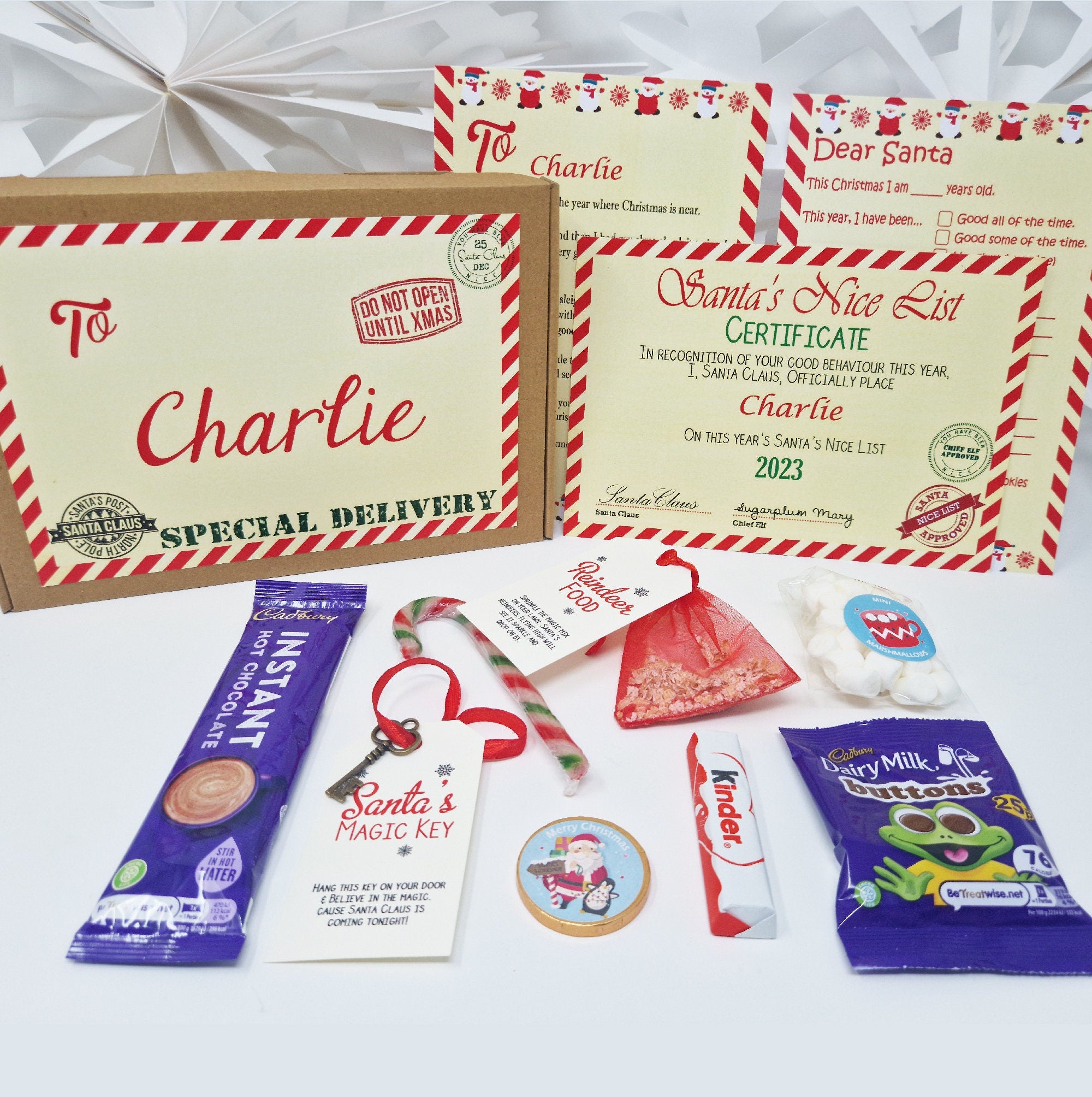 Personalised Christmas Eve Box A5 Size Santa Letter Magic Key, Reindeer Food, Nice List Certificate, Santa Letter, Hot Chocolate & lots more