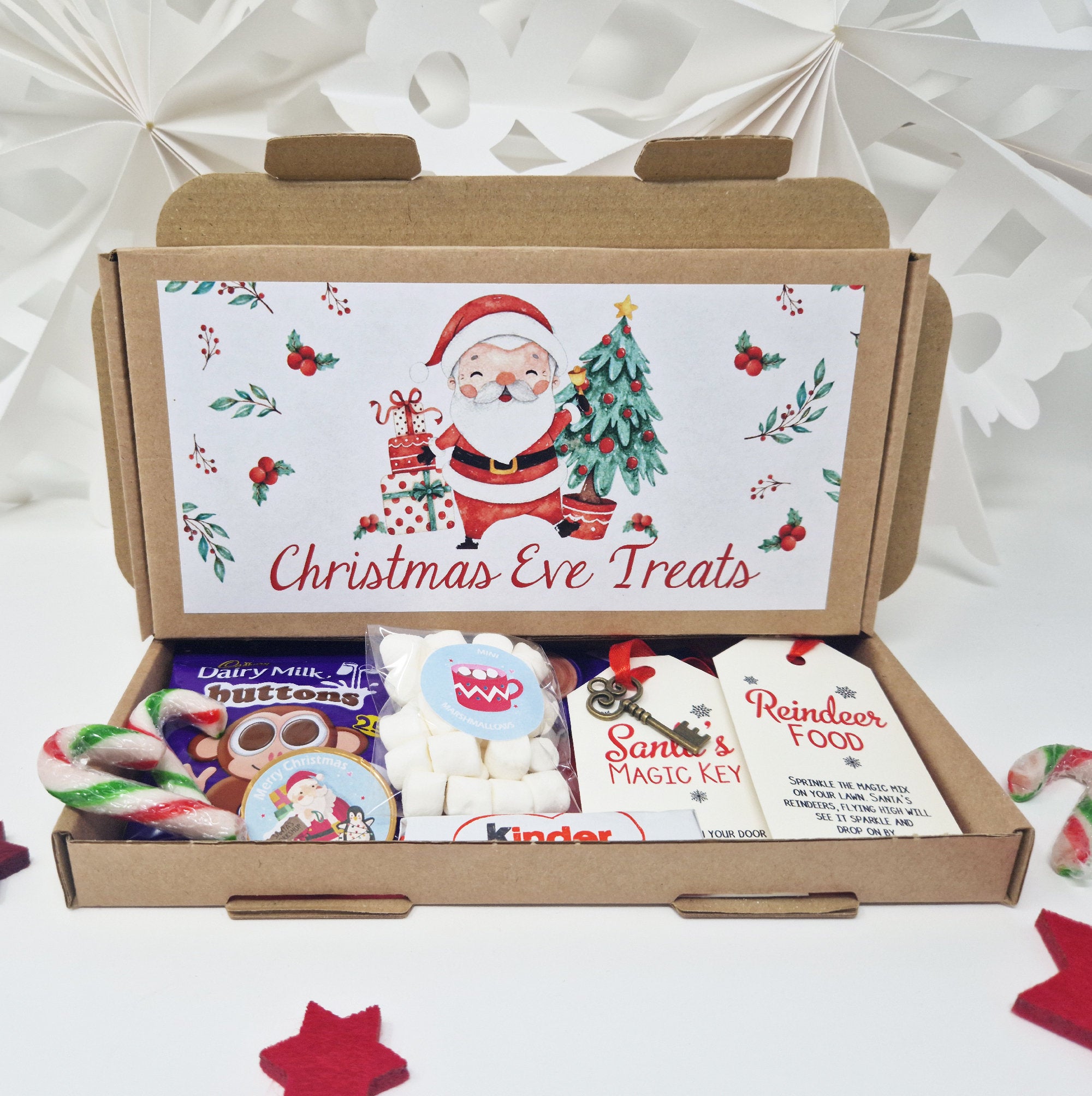 Christmas Eve Treats Box Santa&#39;s Santa Magic Key, Reindeer Food, Hot Chocolate, Marshmellows, Christmas Coin