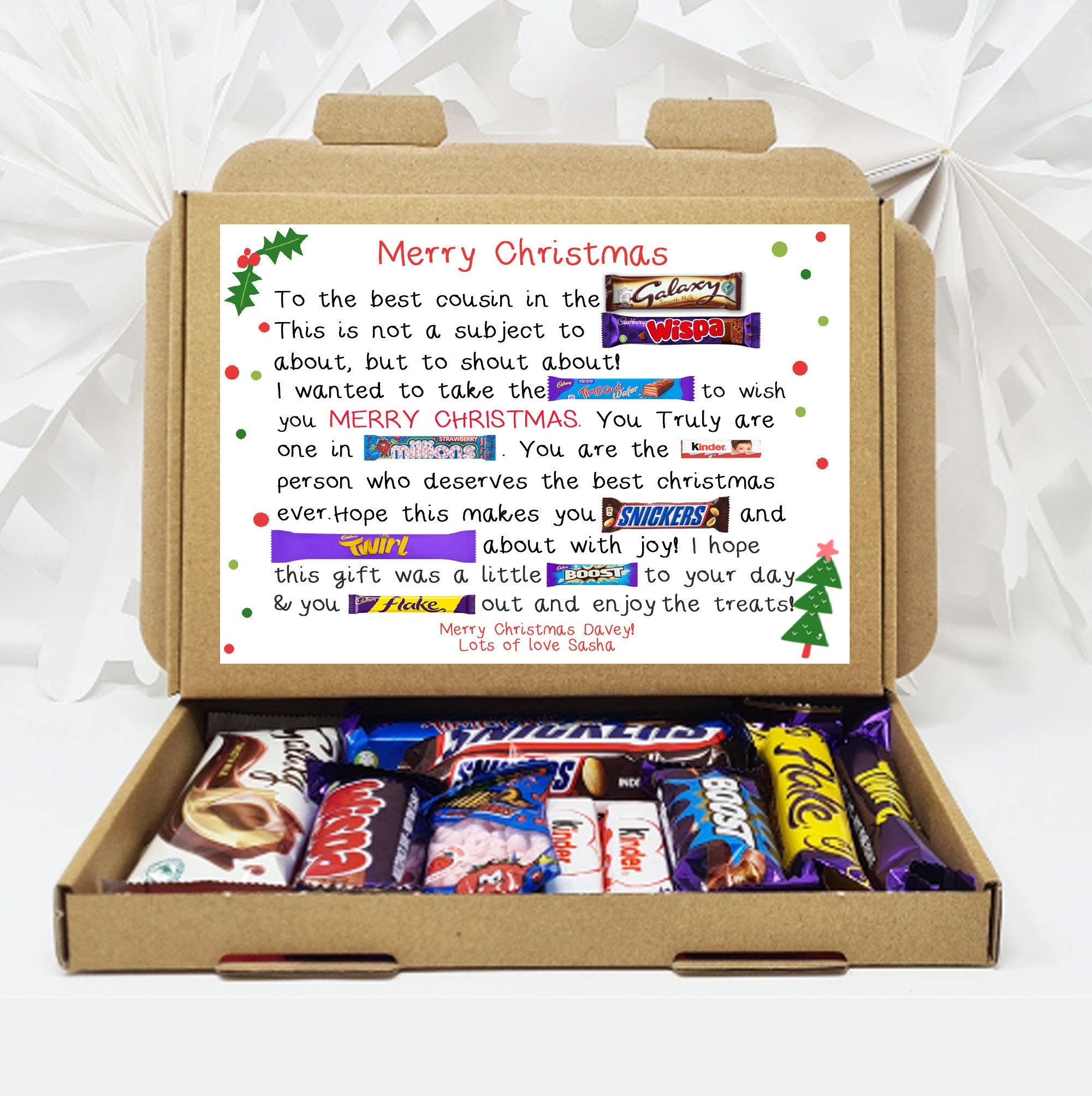 Personalised Niece Nephew Cousin Family Poem Christmas gift Treat Box Chocolate hamper Sweet gift Christmas Eve Treats