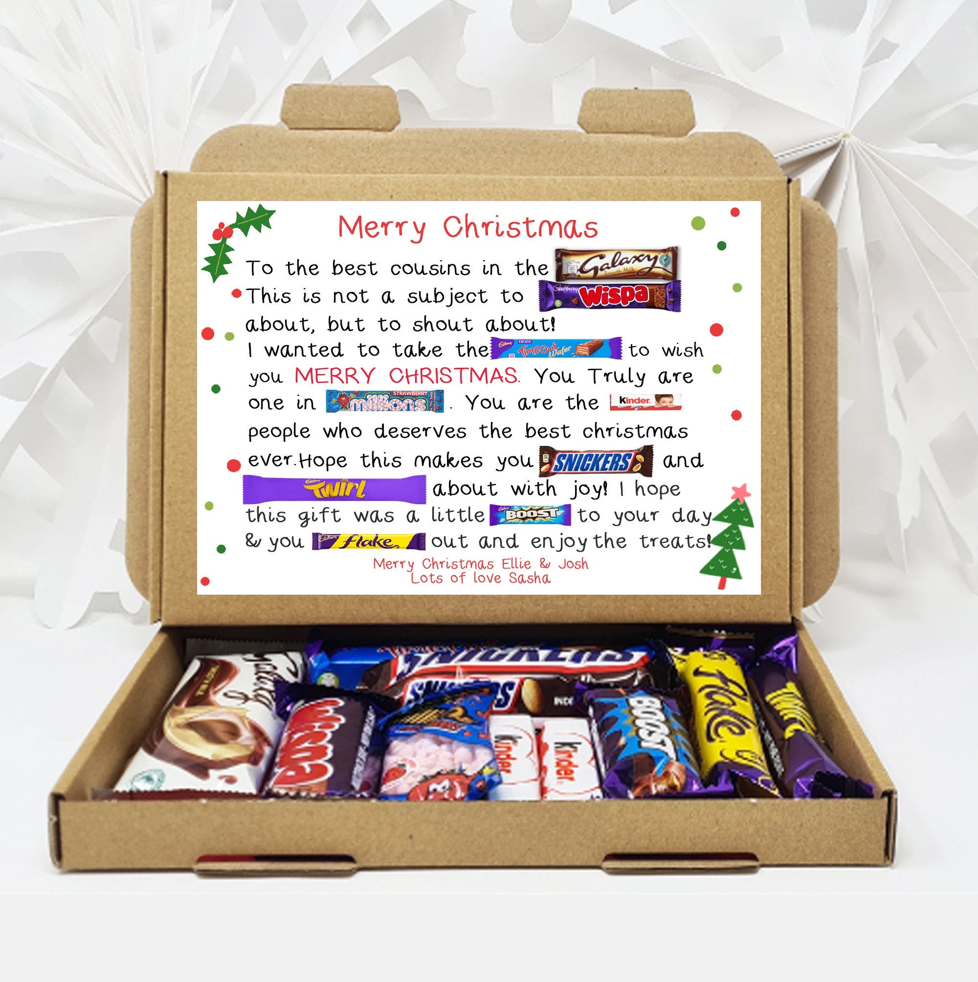 Personalised Niece Nephew Cousin Family Poem Christmas gift Treat Box Chocolate hamper Sweet gift Christmas Eve Treats