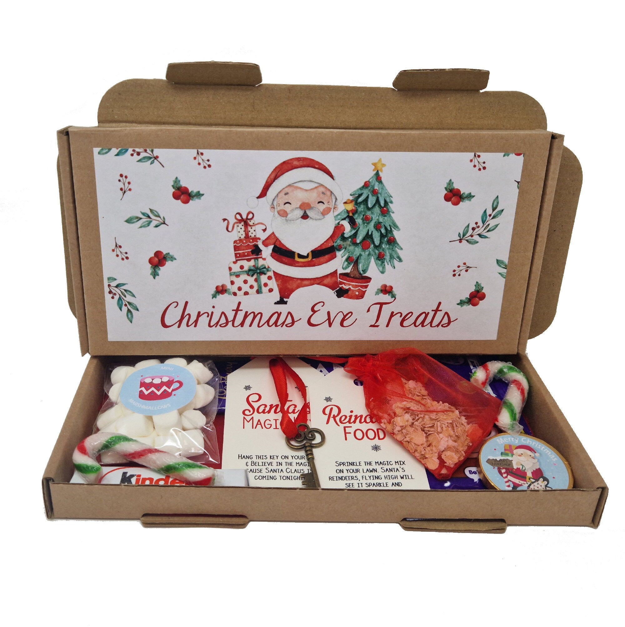 Christmas Eve Treats Box Santa&#39;s Santa Magic Key, Reindeer Food, Hot Chocolate, Marshmellows, Christmas Coin