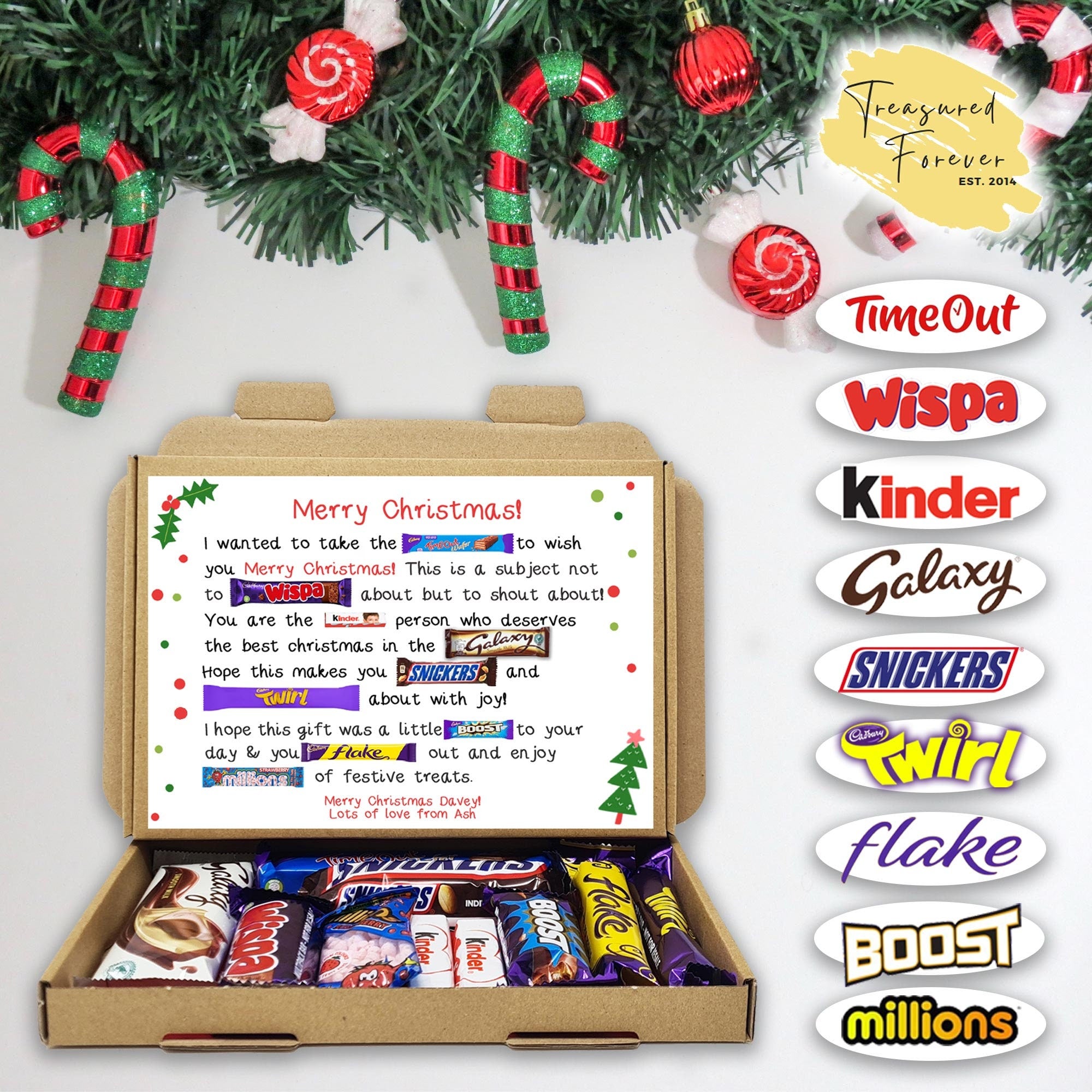 Personalised Niece Nephew Cousin Family Poem Christmas gift Treat Box Chocolate hamper Sweet gift Christmas Eve Treats