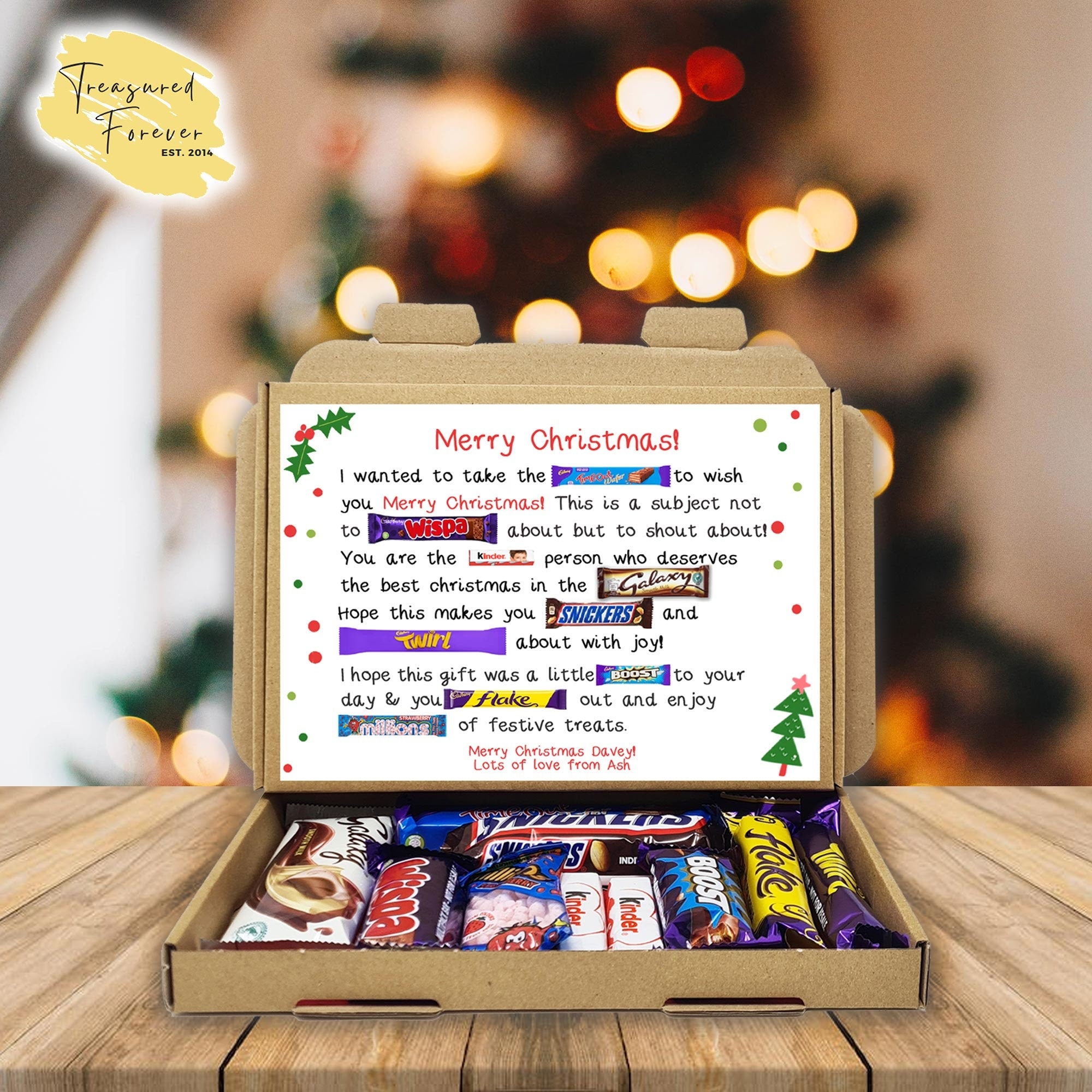 Personalised Niece Nephew Cousin Family Poem Christmas gift Treat Box Chocolate hamper Sweet gift Christmas Eve Treats