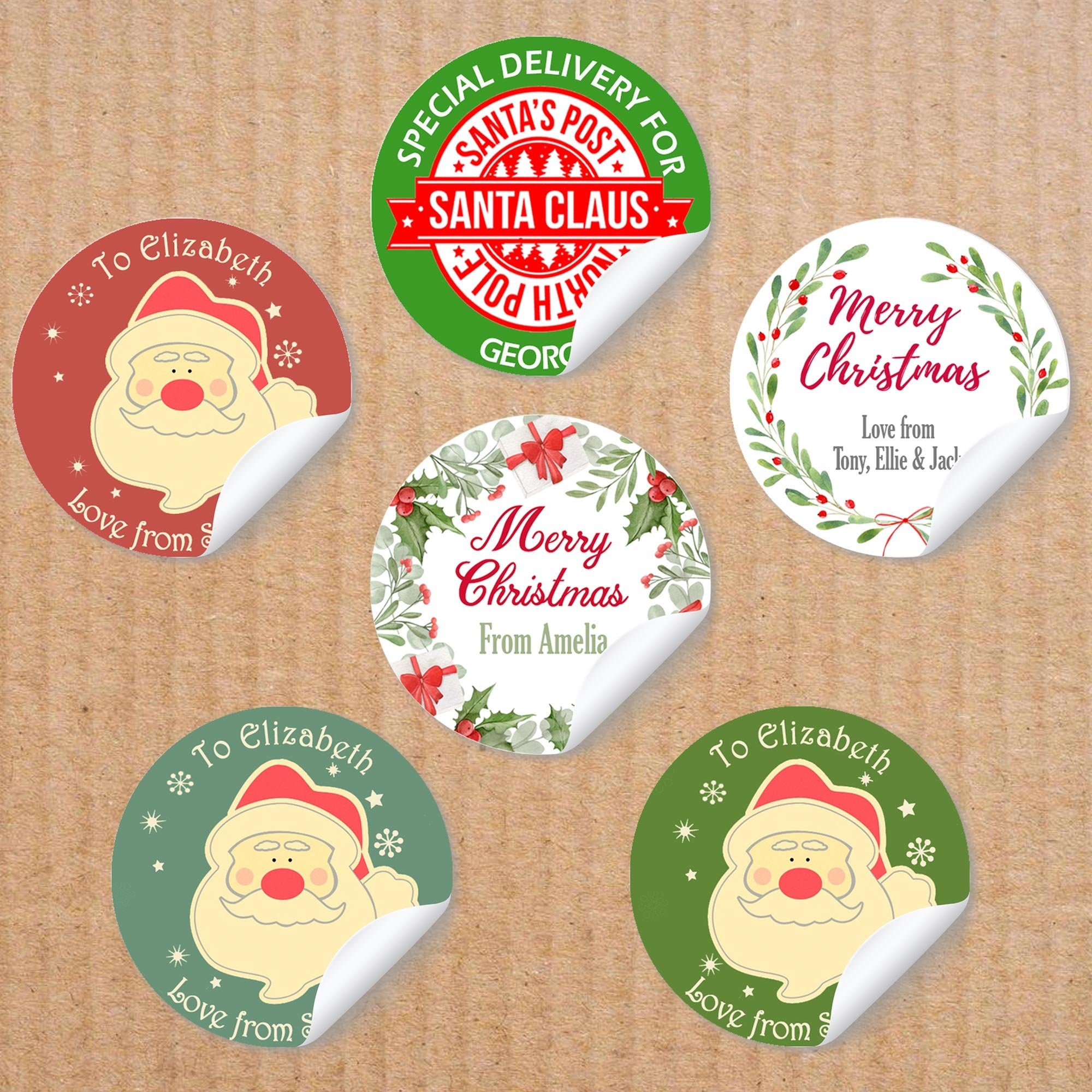 24 Personalised Christmas Stickers Gift Tag Labels Present Nordic Theme From Santa