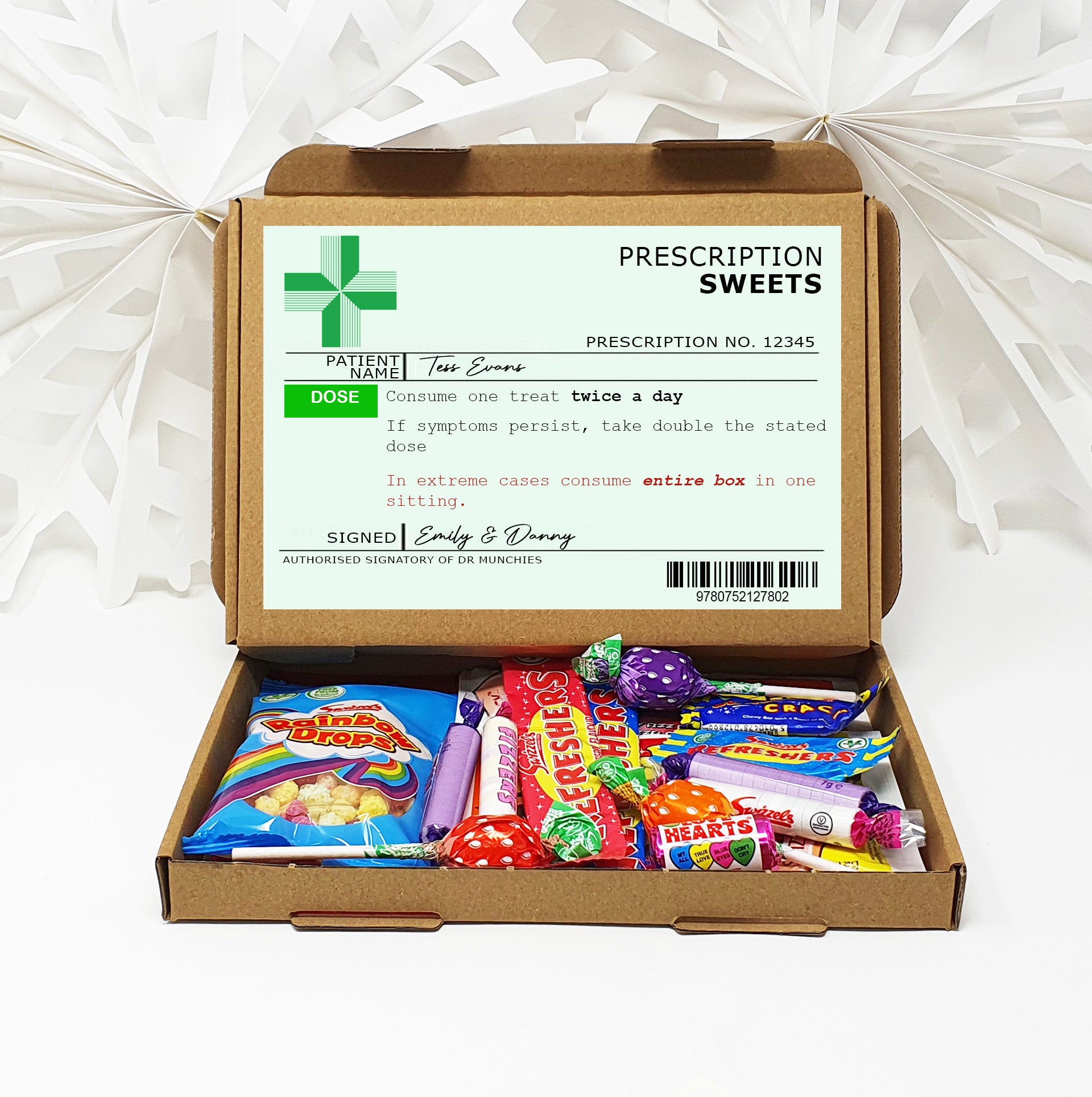 Personalised Get well soon prescription Hug in a box, Letterbox gift Afternoon tea, hamper gift, thank you gift,