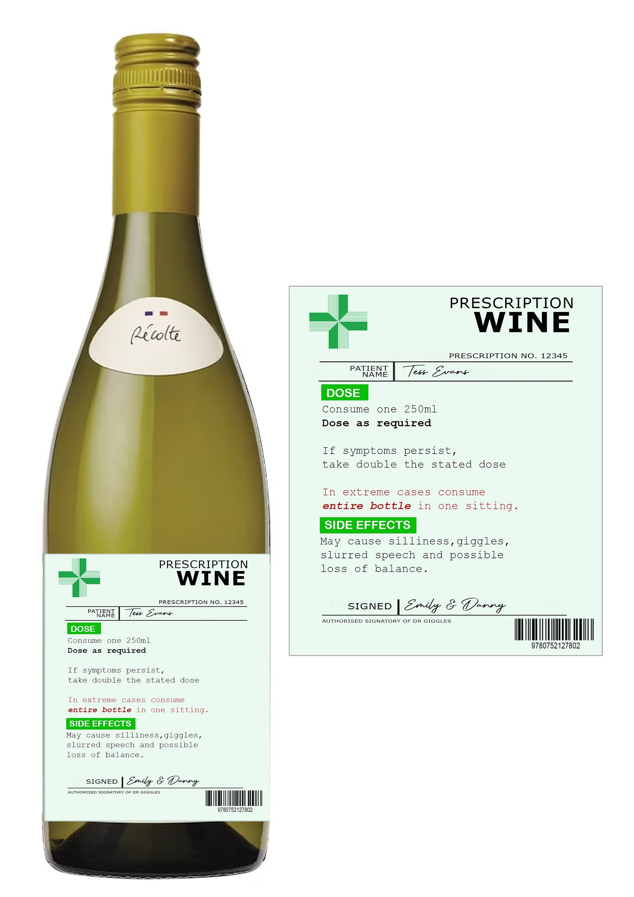 Personalised Prescription Wine Label Red White Rose Vinyl Sticker Funny Novelty Gift Birthday Anniversary